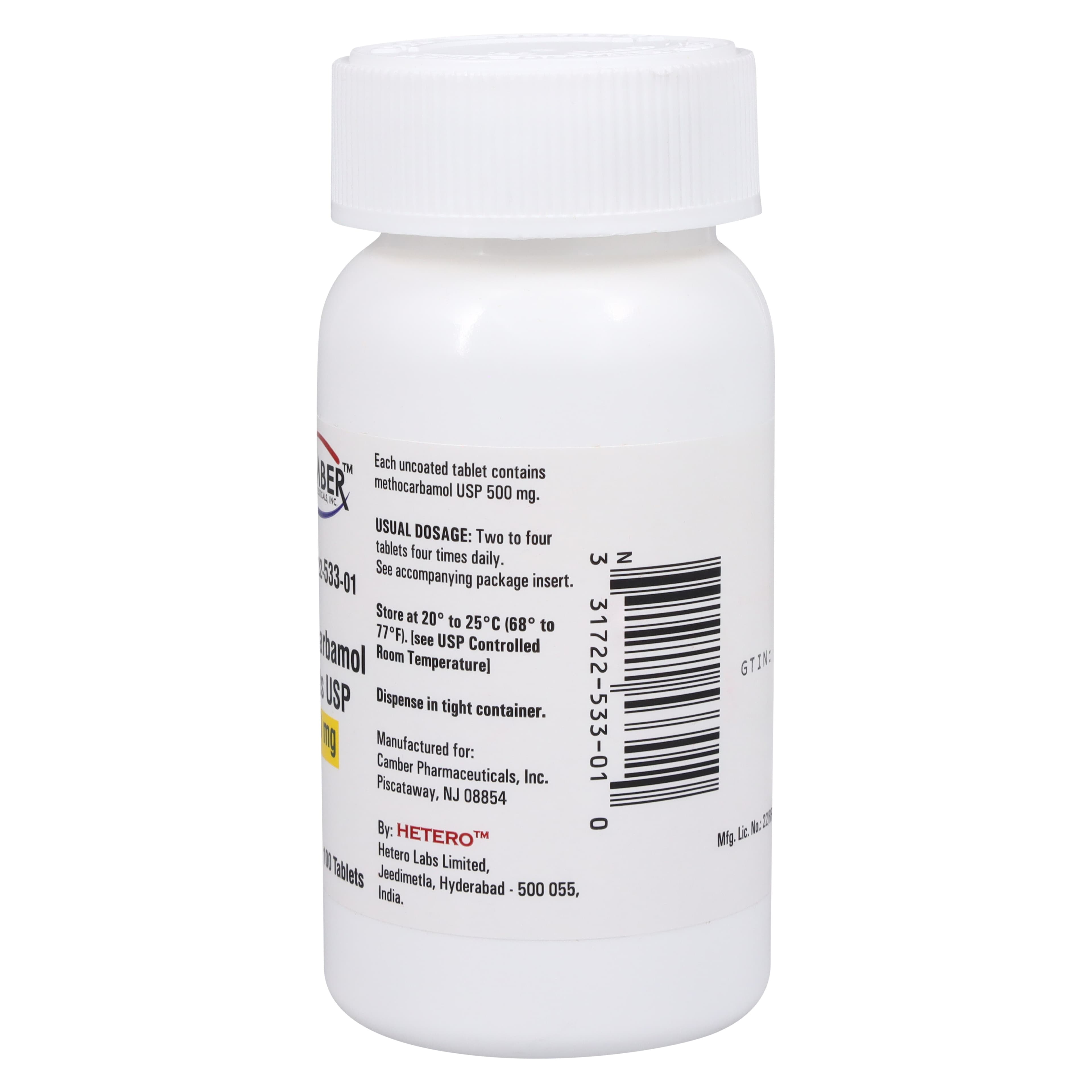 Methocarbamol Tablets, 500mg, 100/Bottle, Camber Pharmaceuticals thumbnail 2