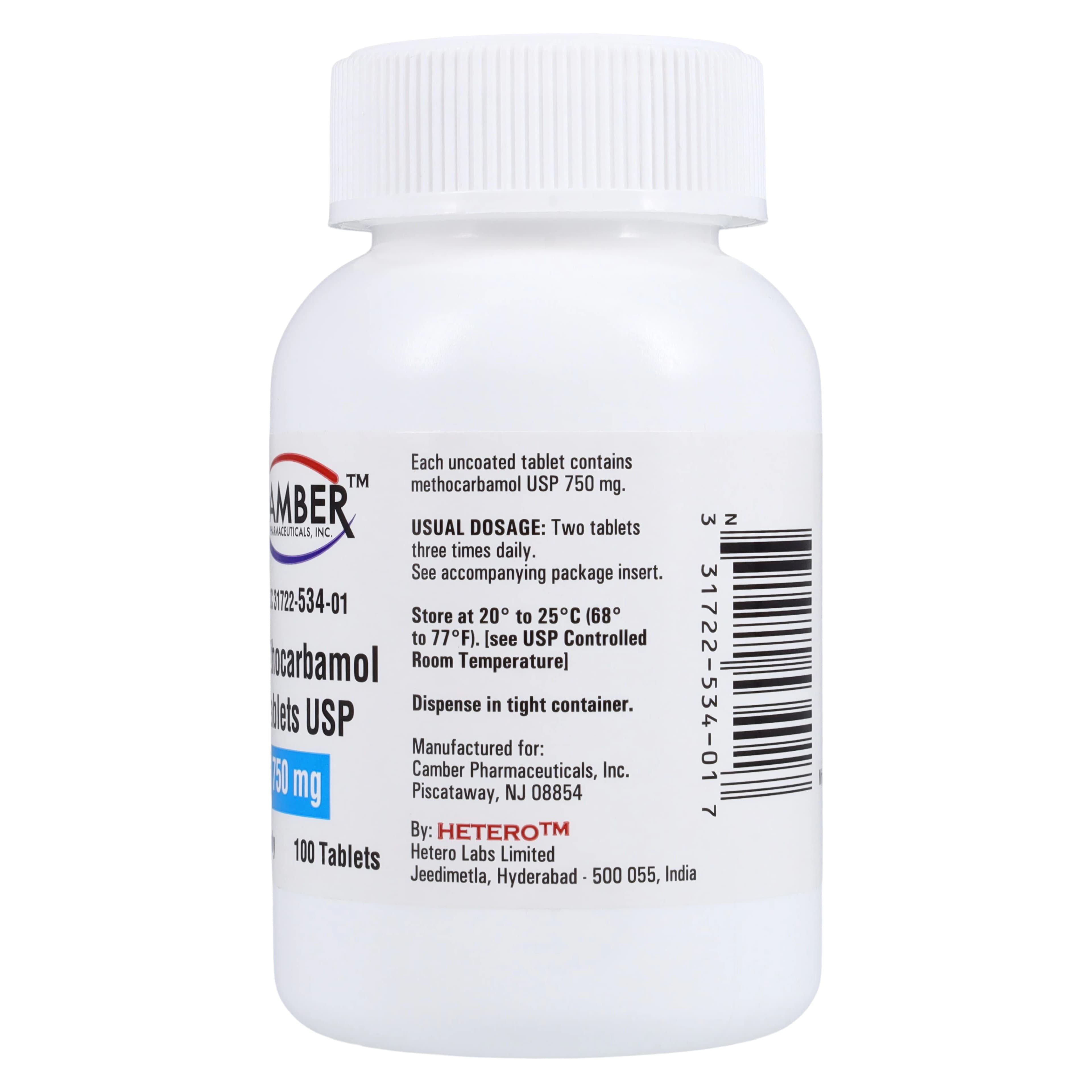 Methocarbamol Tablets, 750mg, 100/Bottle, Camber Pharmaceuticals thumbnail 2
