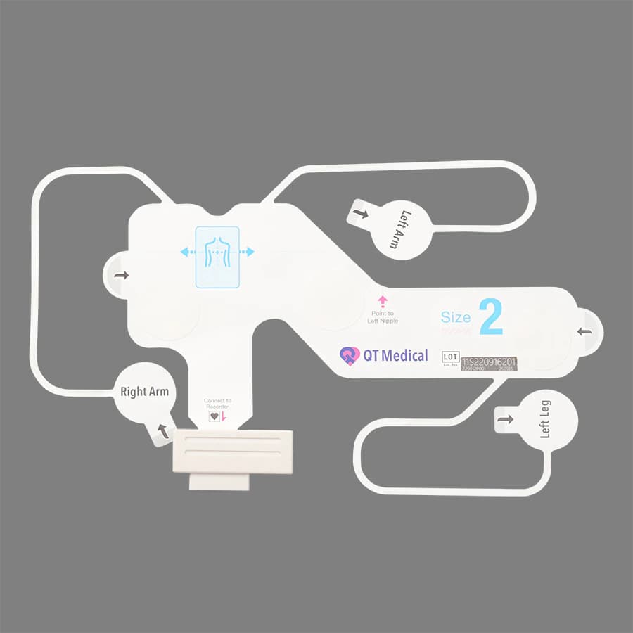 QT Medical ECG Disposable Electrode Strip, Size 2, Adult/Pediatric Resting 12-Lead, Adhesive Gel Backing, 10/Package - ECG Disp Electrode Strp Size 2 - Image 1