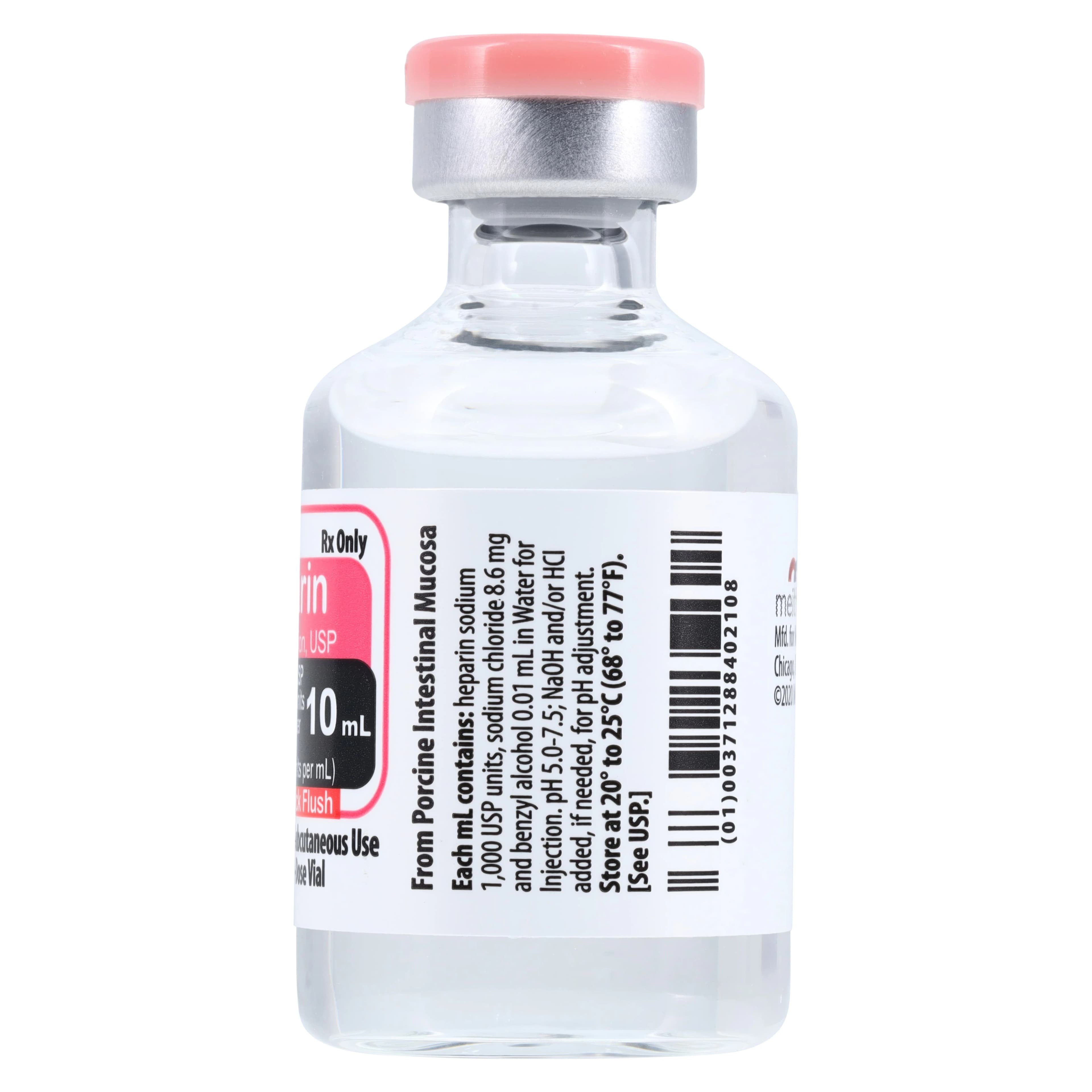 Heparin Sodium (Pork) Injection, 1,000 USP Units/mL, 10 mL Multiple-Dose Vial, 25/Package, Meitheal Pharmaceuticals thumbnail 3