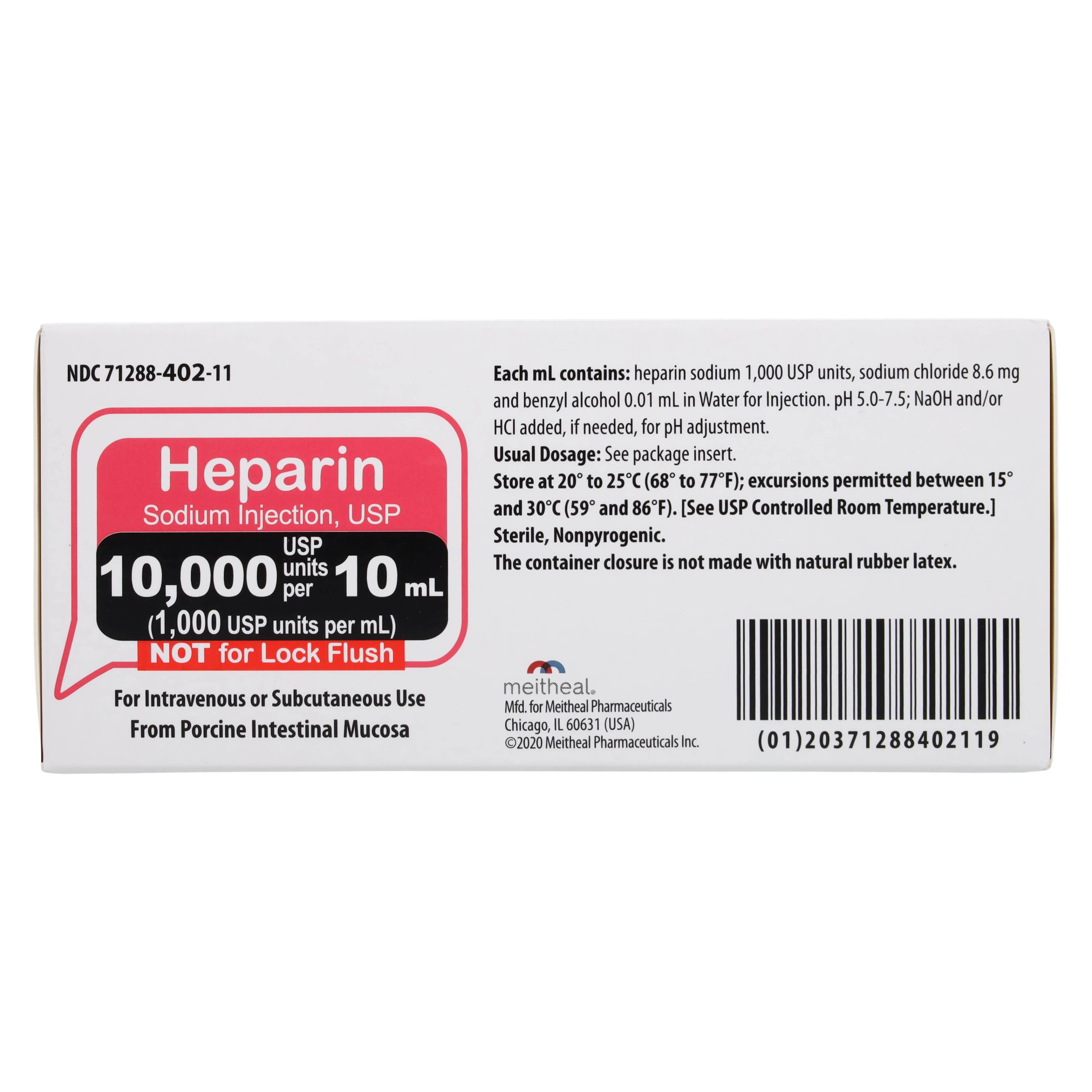 Heparin Sodium (Pork) Injection, 1,000 USP Units/mL, 10 mL Multiple-Dose Vial, 25/Package, Meitheal Pharmaceuticals thumbnail 5