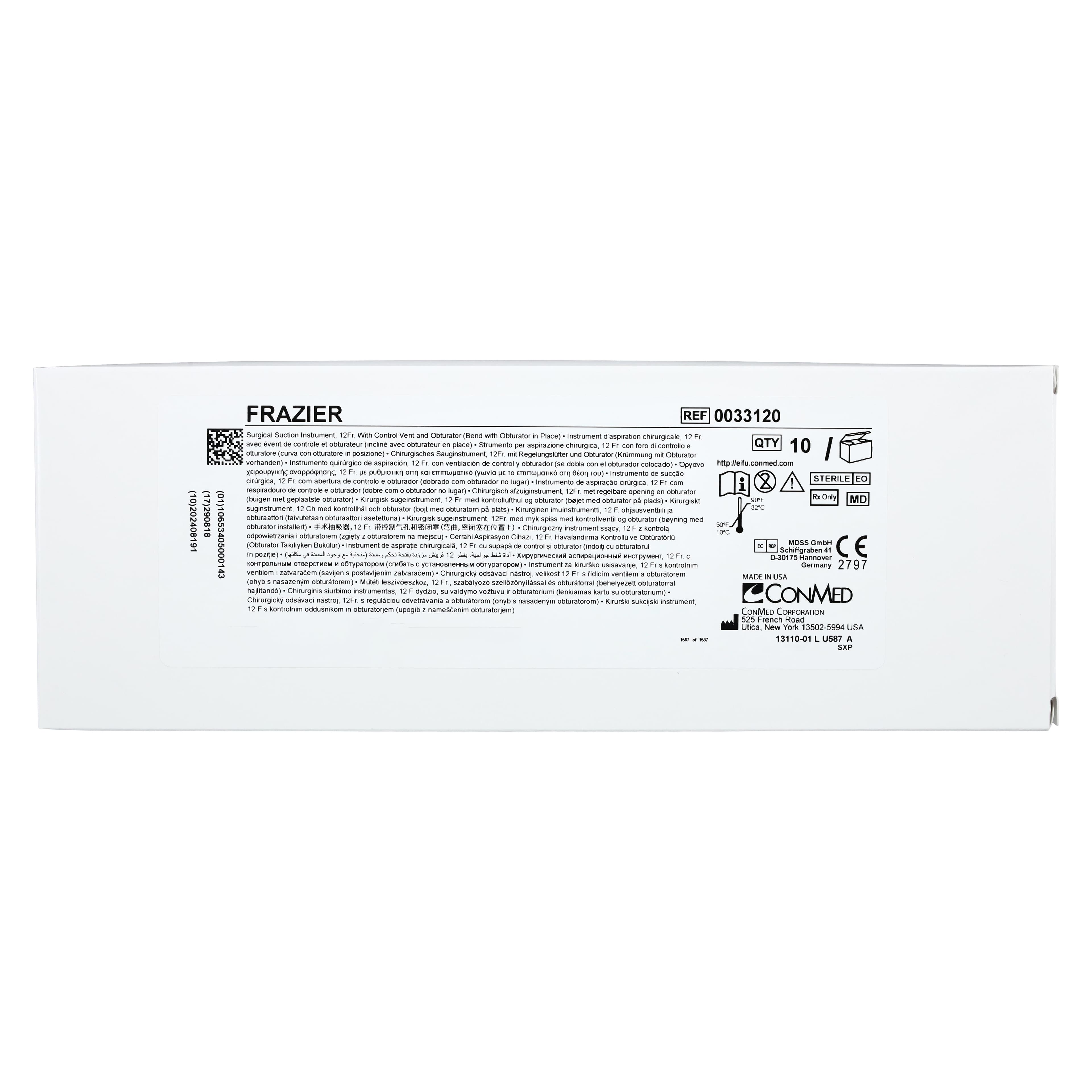 Conmed Frazier Suction Catheter, 12Fr, Disposable, 50/Case thumbnail 4