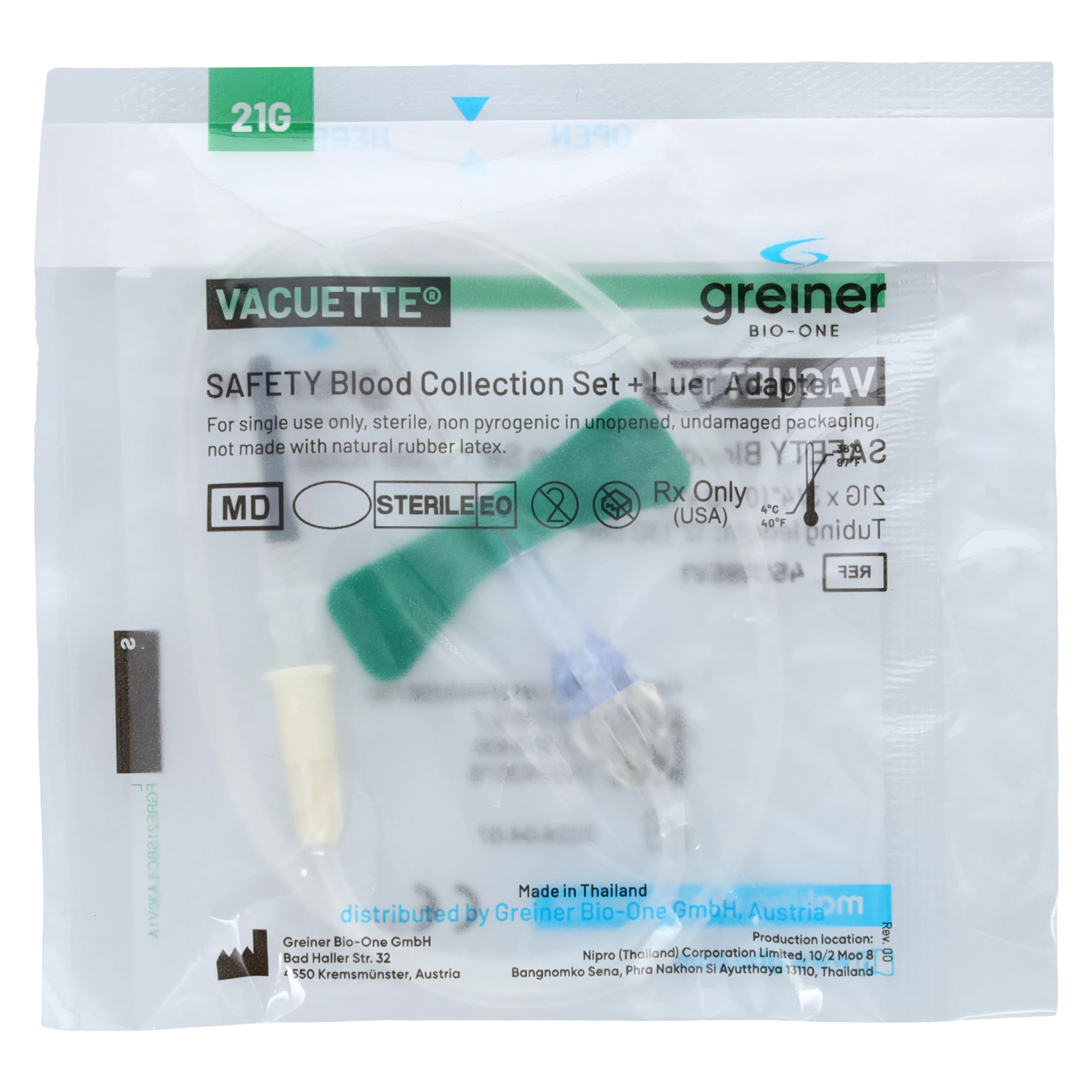 Greiner Bio-One Vacuette Blood Collection Set, 21G x 3/4" Needle, 30cm Tubing, Safety, 90/Box thumbnail 3