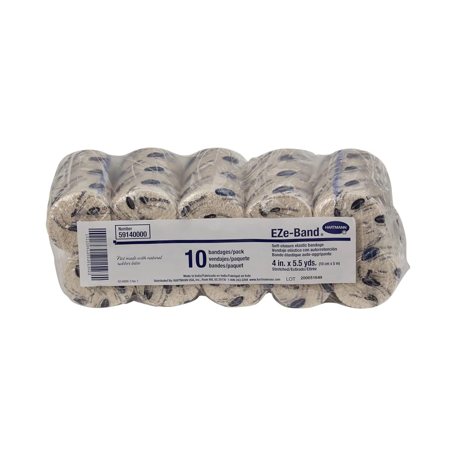 Hartmann EZe-Band LF Elastic Bandage, Cotton/Polyester, 4" x 5.5 yd, Beige, Non-Sterile, 10/Box - Bandage Elast EZe-Band LF NS - Image 1