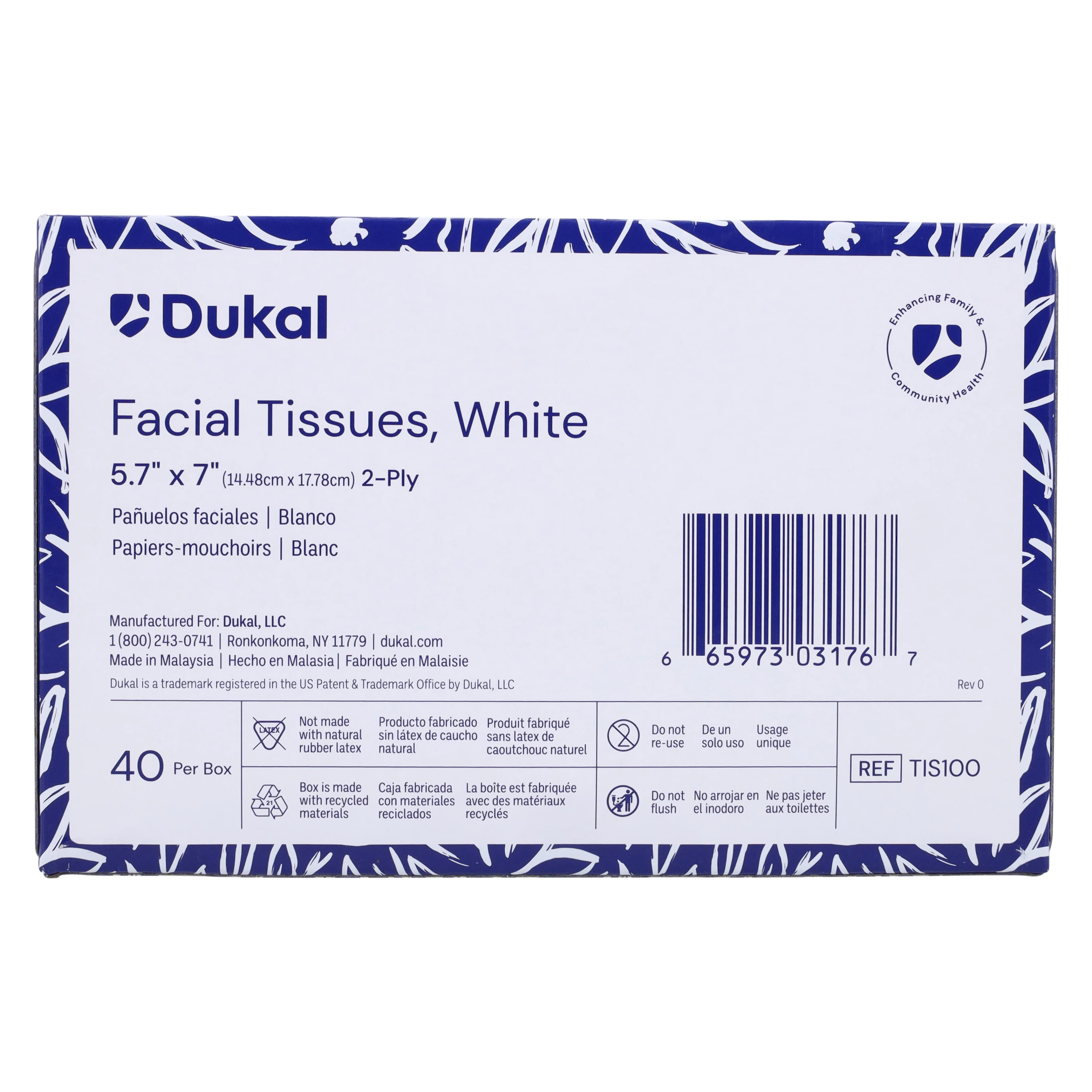 Dukal Facial Tissues Standard 2-Ply, White, 5.7 in x 7 in, 40/Box thumbnail 2