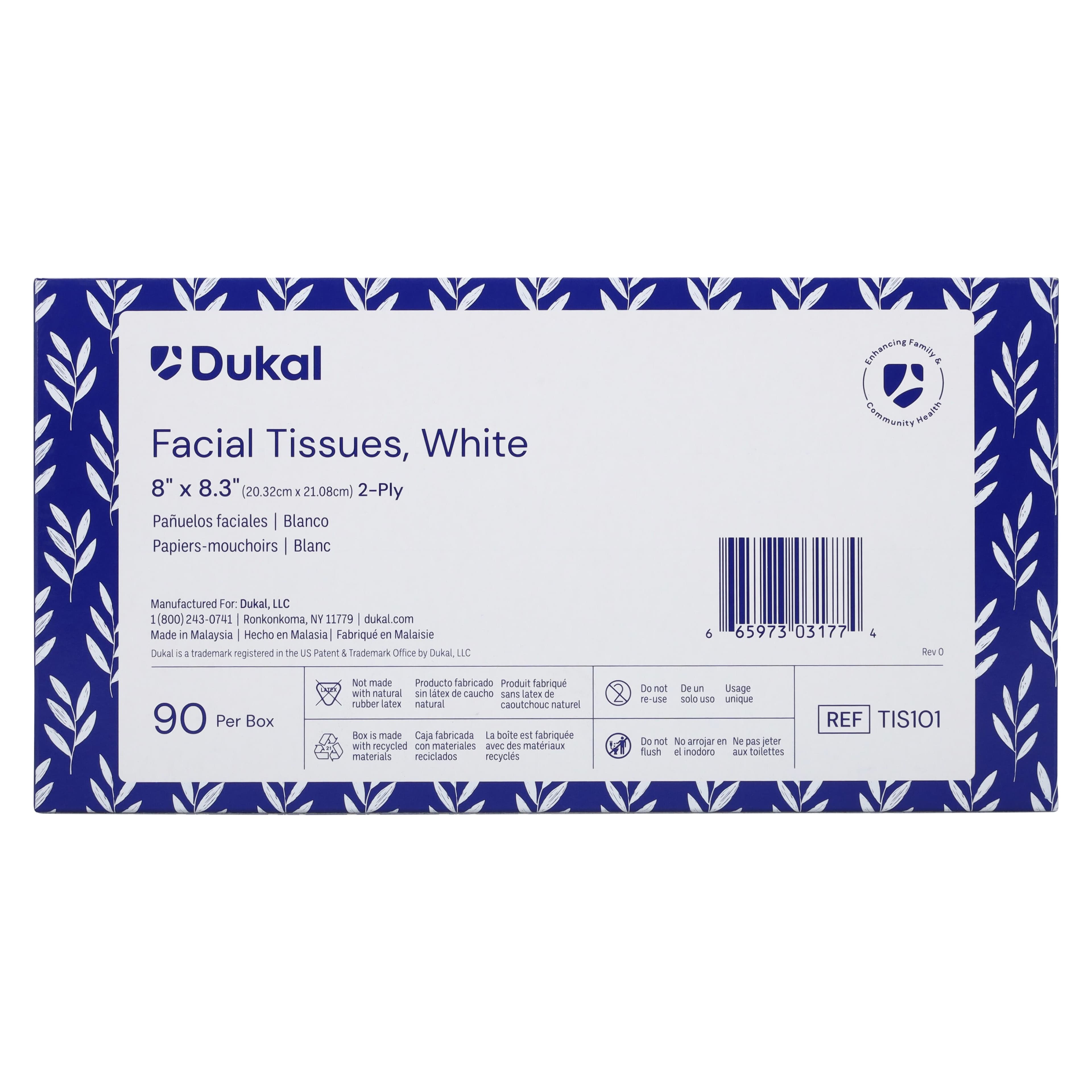 Dukal Facial Tissues Standard 2-Ply, White, 8 in x 8.3 in, 90/Box thumbnail 2