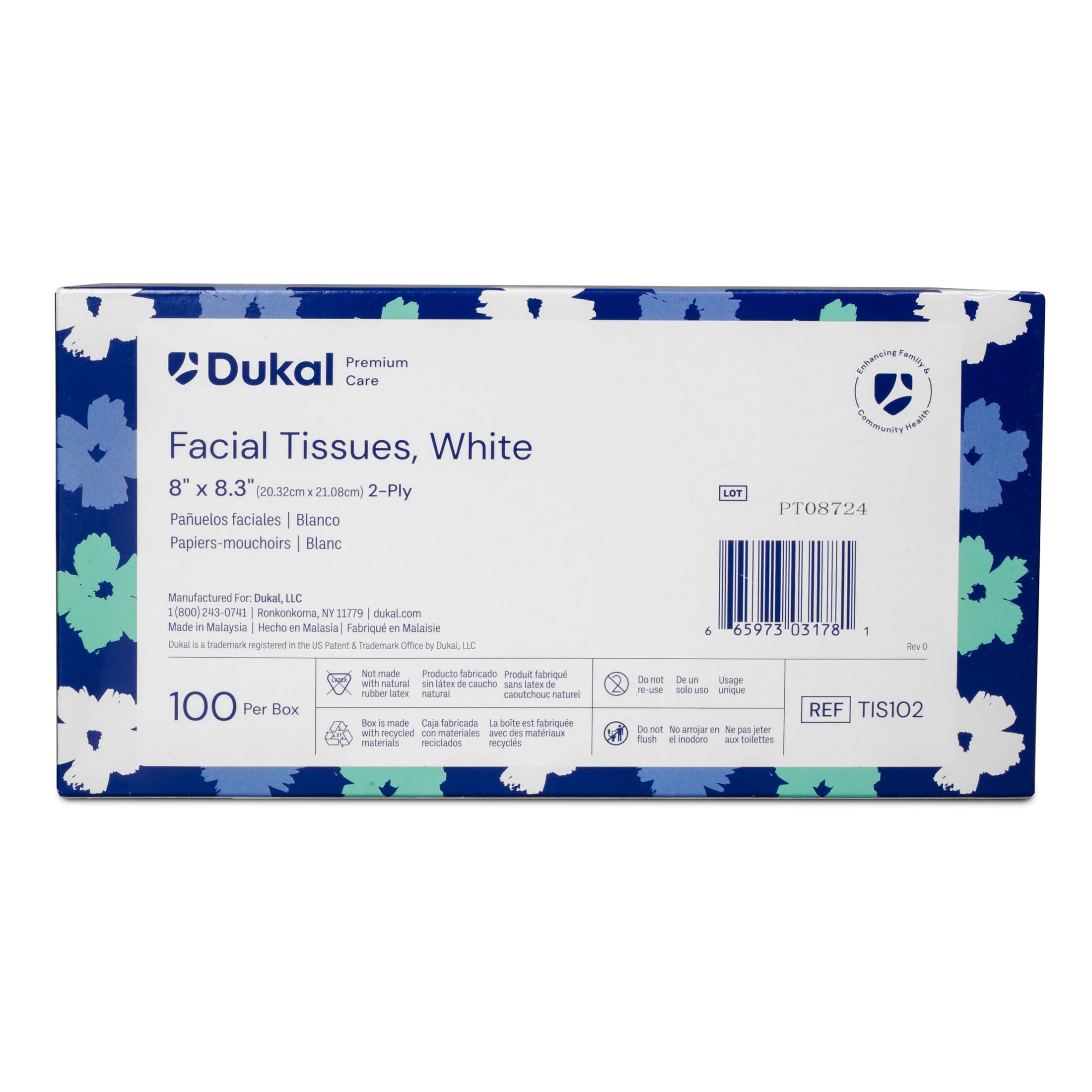 Facial Tissue, Premium 2-Ply, White, 8 in x 8.3 in, 100/Box - Facial Tissues Premium 2-Ply - Image 1