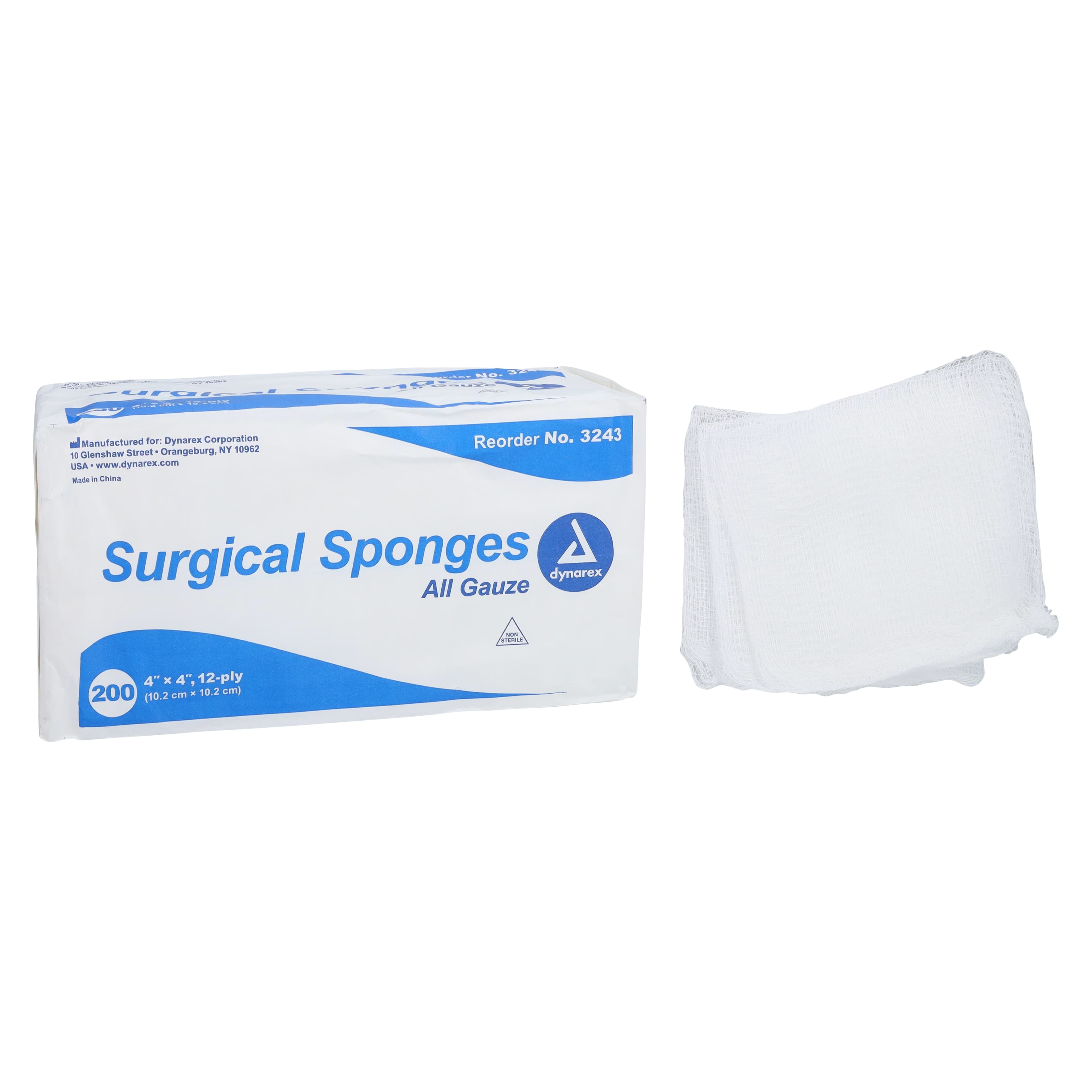 Dynarex Gauze Sponge, 100% Cotton, 4x4", 12-Ply, Non-Sterile, Latex-Free, 200/Box thumbnail 2