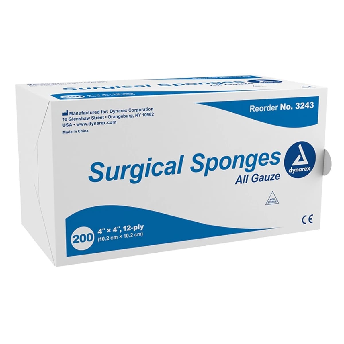 Dynarex Gauze Sponge, 100% Cotton, 4x4", 12-Ply, Non-Sterile, Latex-Free, 200/Box - Gauze Sponge NS 12Ply - Image 1