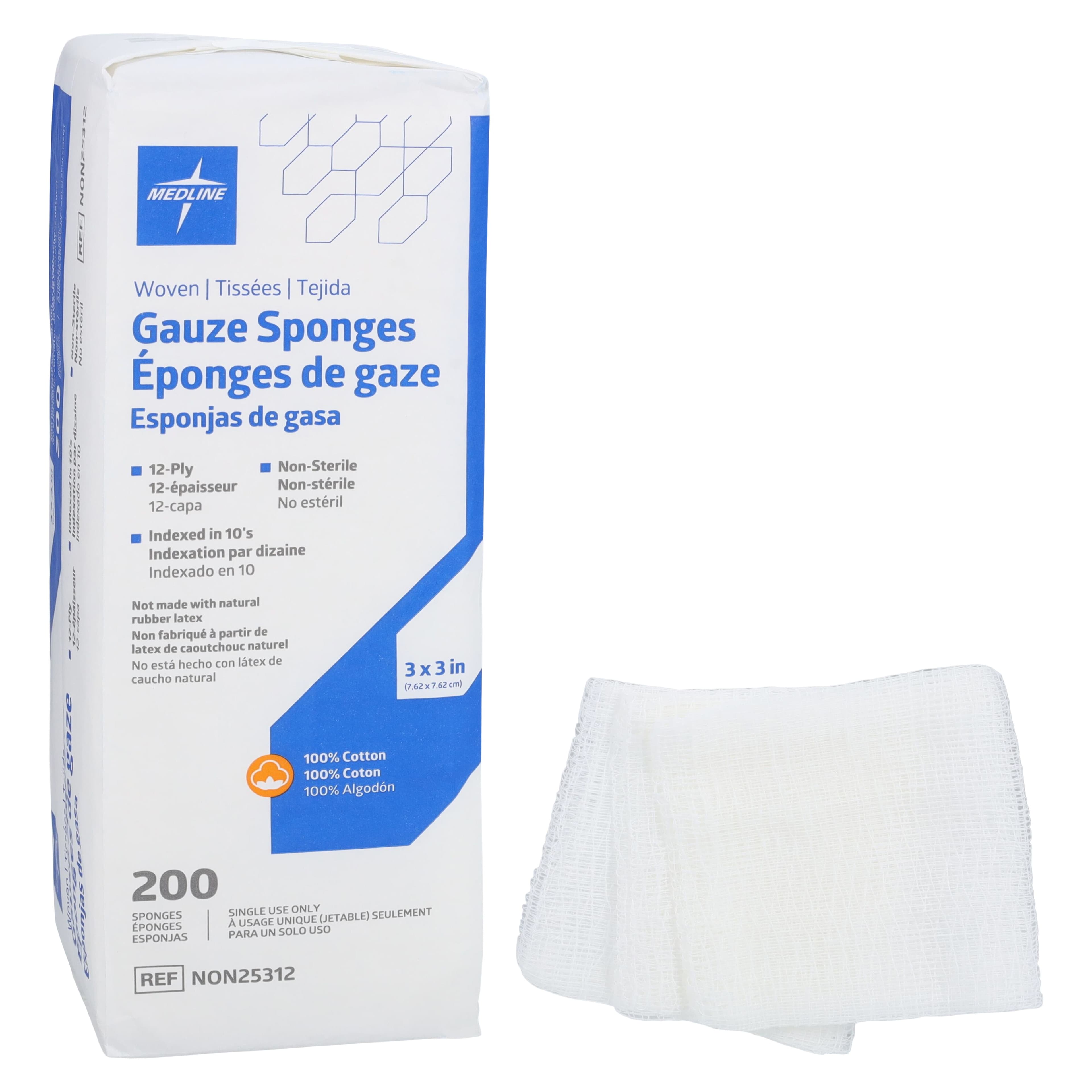 Medline Gauze Sponge Woven, Non-Sterile, 12-Ply, 3x3", 100% Cotton, Latex-Free thumbnail 2