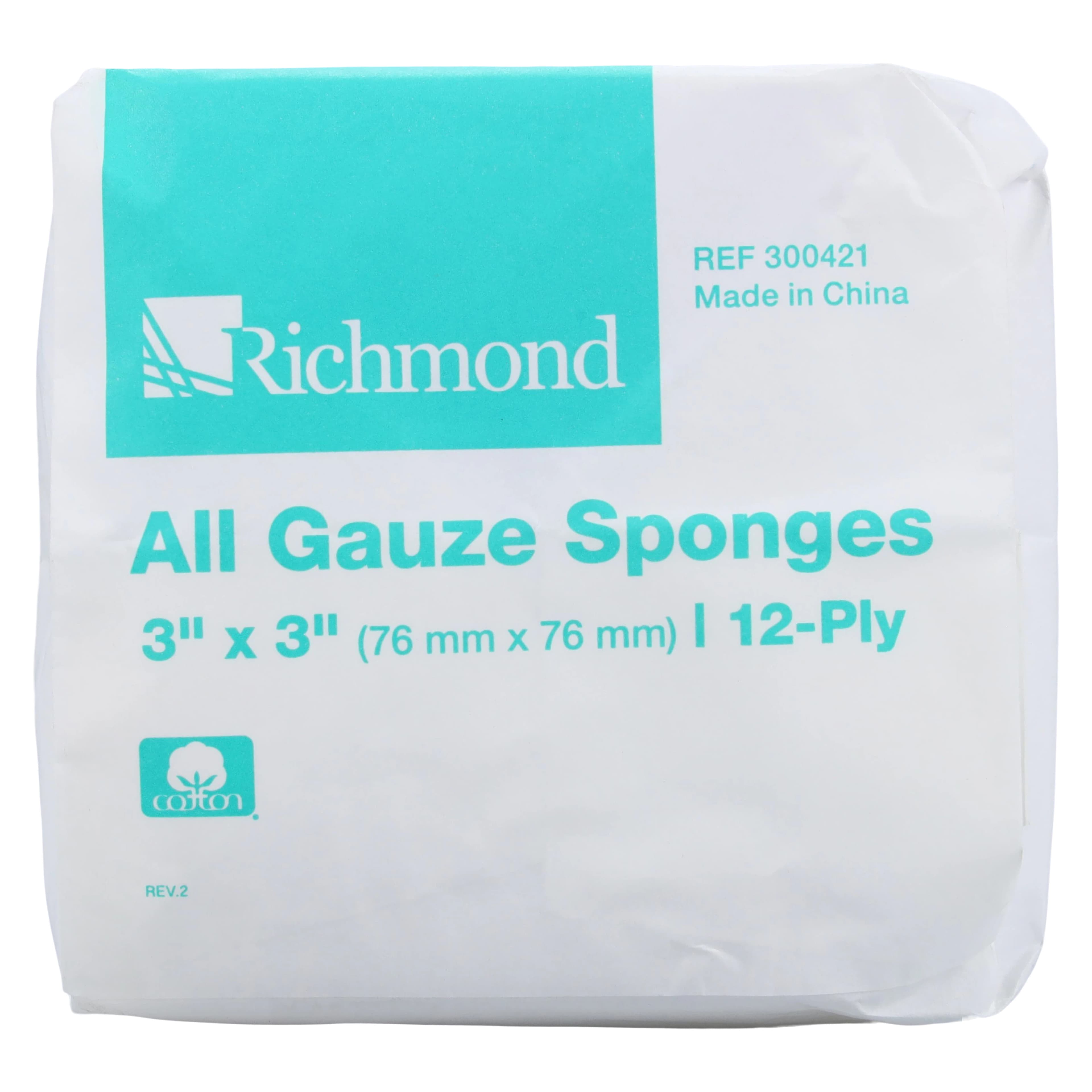 Richmond All Gauze Sponges, 3" x 3", 12-Ply, Non-Sterile, 200/Sleeve, 20 Sleeves/Case (4000/Case), 300421 thumbnail 4