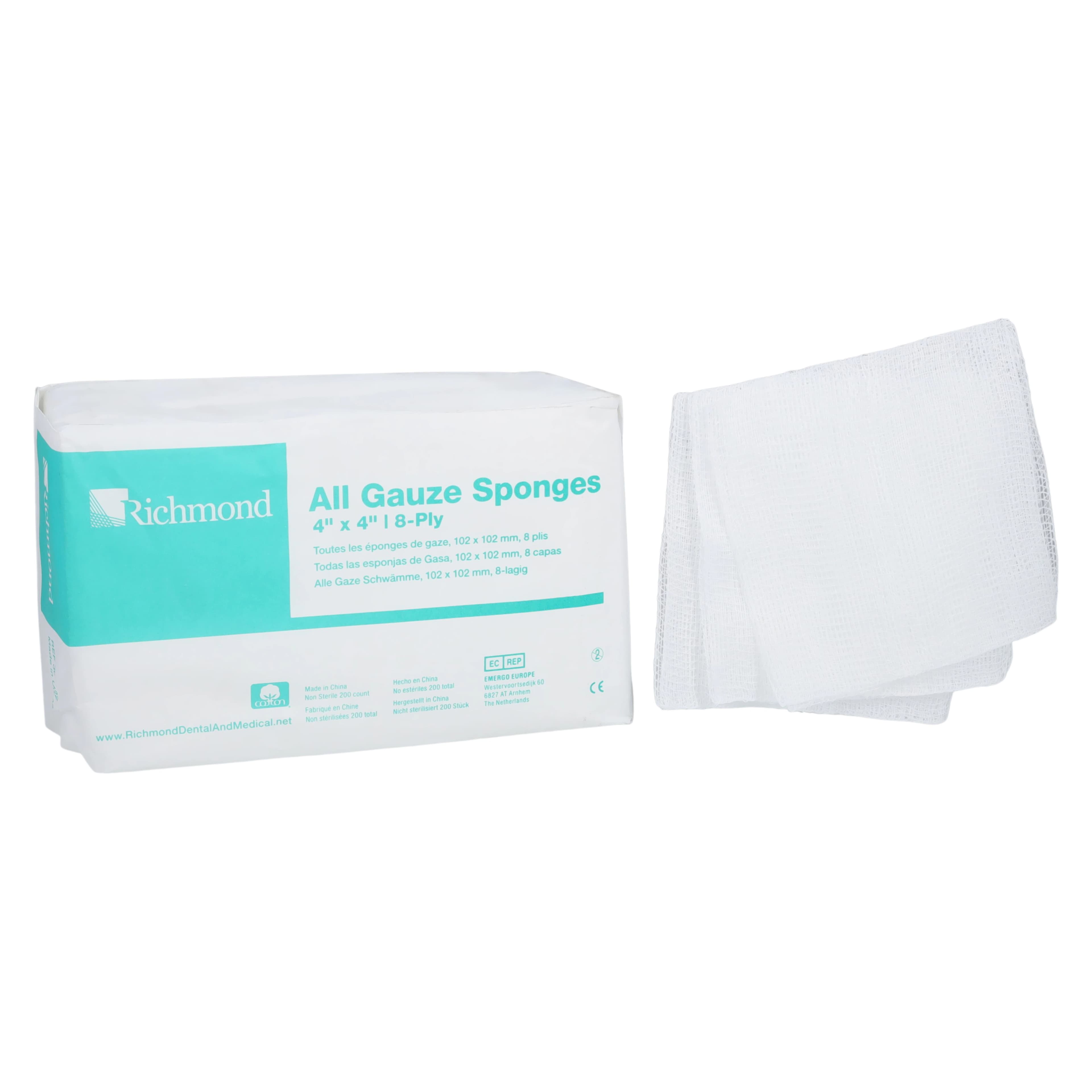 Richmond All-Gauze Sponges, 4" x 4", 8-Ply, Non-Sterile, 4000/Case, 300-422 thumbnail 2