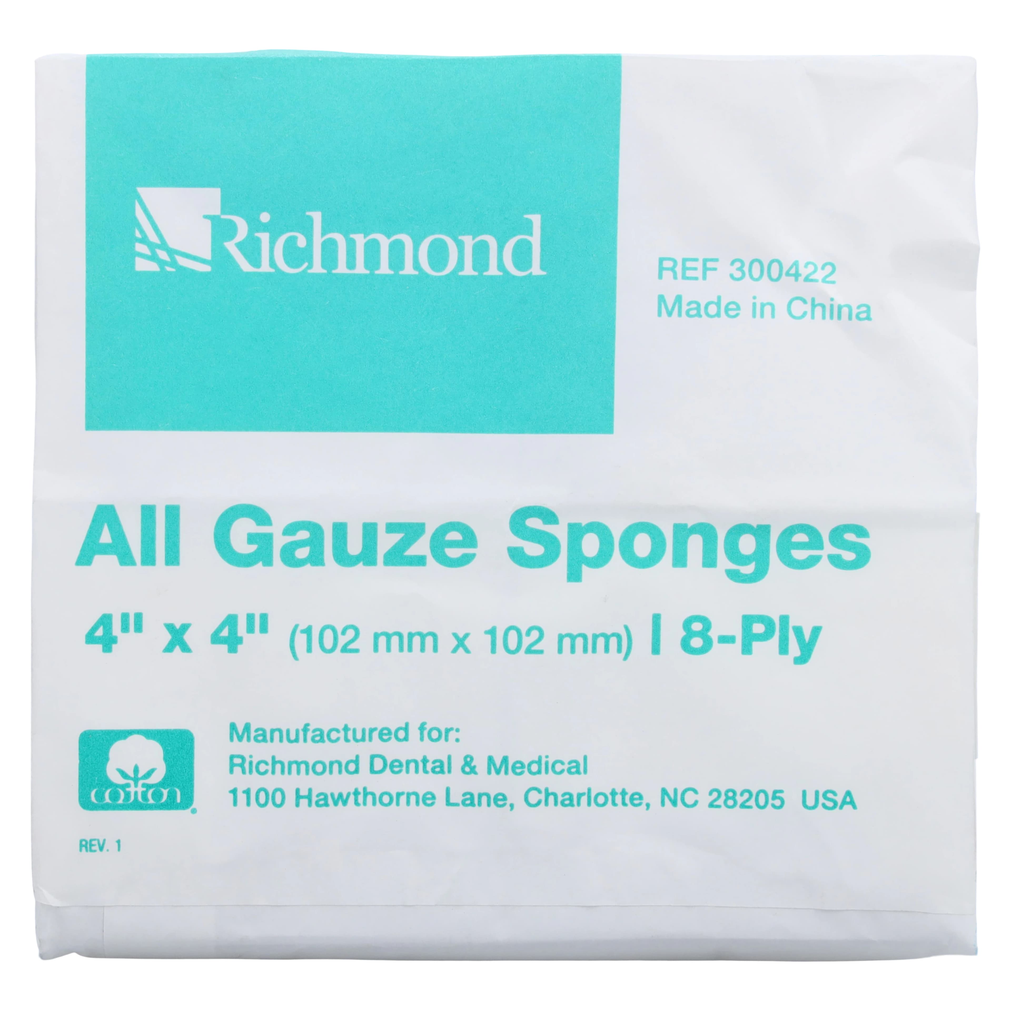 Richmond All-Gauze Sponges, 4" x 4", 8-Ply, Non-Sterile, 4000/Case, 300-422 thumbnail 4