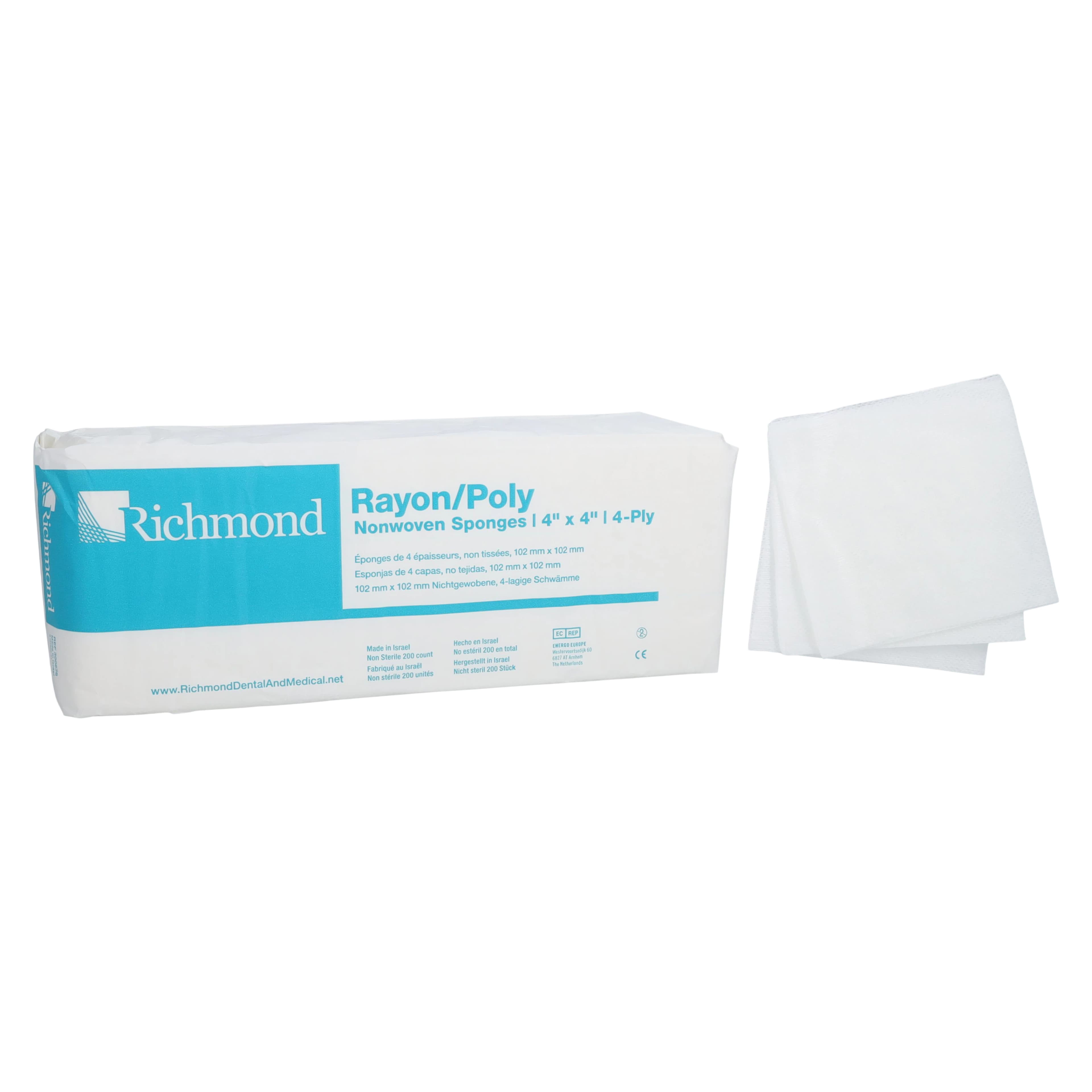 Richmond Rayon/Poly Non-Woven Sponges, 4" x 4", 4-Ply, Non-Sterile, 2000/Case, 300636 thumbnail 2