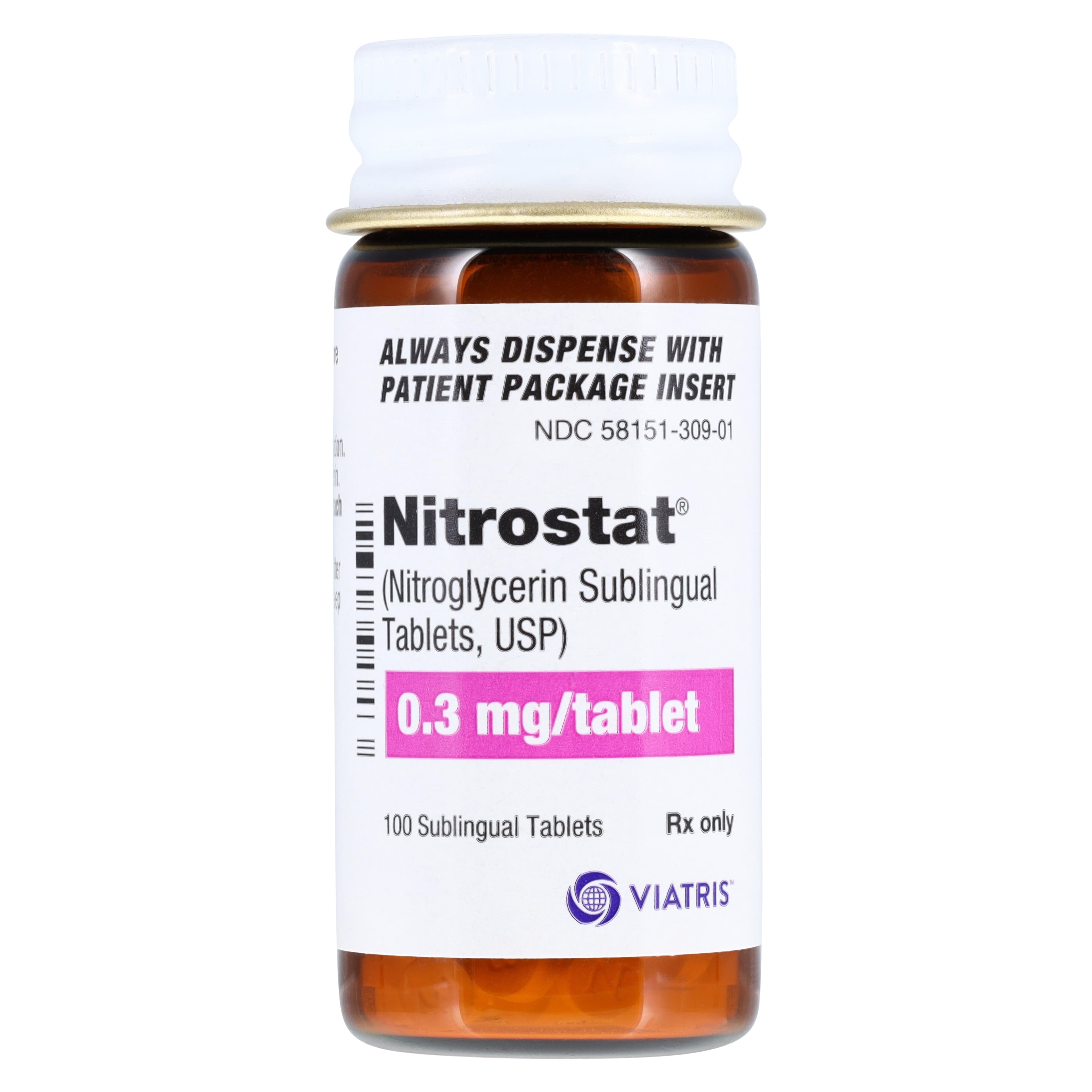 Nitrostat Sublingual Tablets, 0.3mg, 100/Bottle thumbnail 2