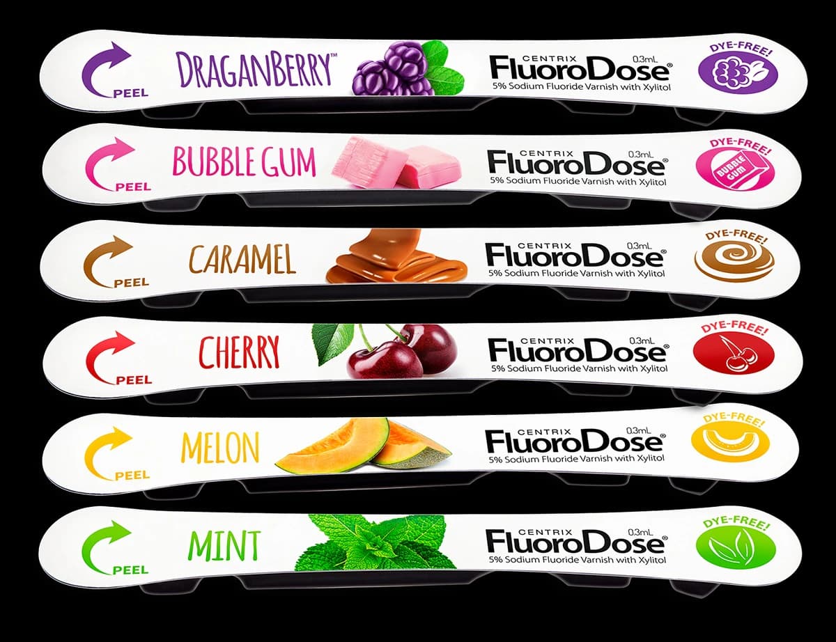 FluoroDose Fluoride Varnish Intro Kit, 5% NaF, 0.3 mL Single-Dose LolliTrays, Assorted Flavors, 42/Box, 700001 - FluoroDose Intro LolliTrays Asst 5% NaF .3mL (42) - Image 1