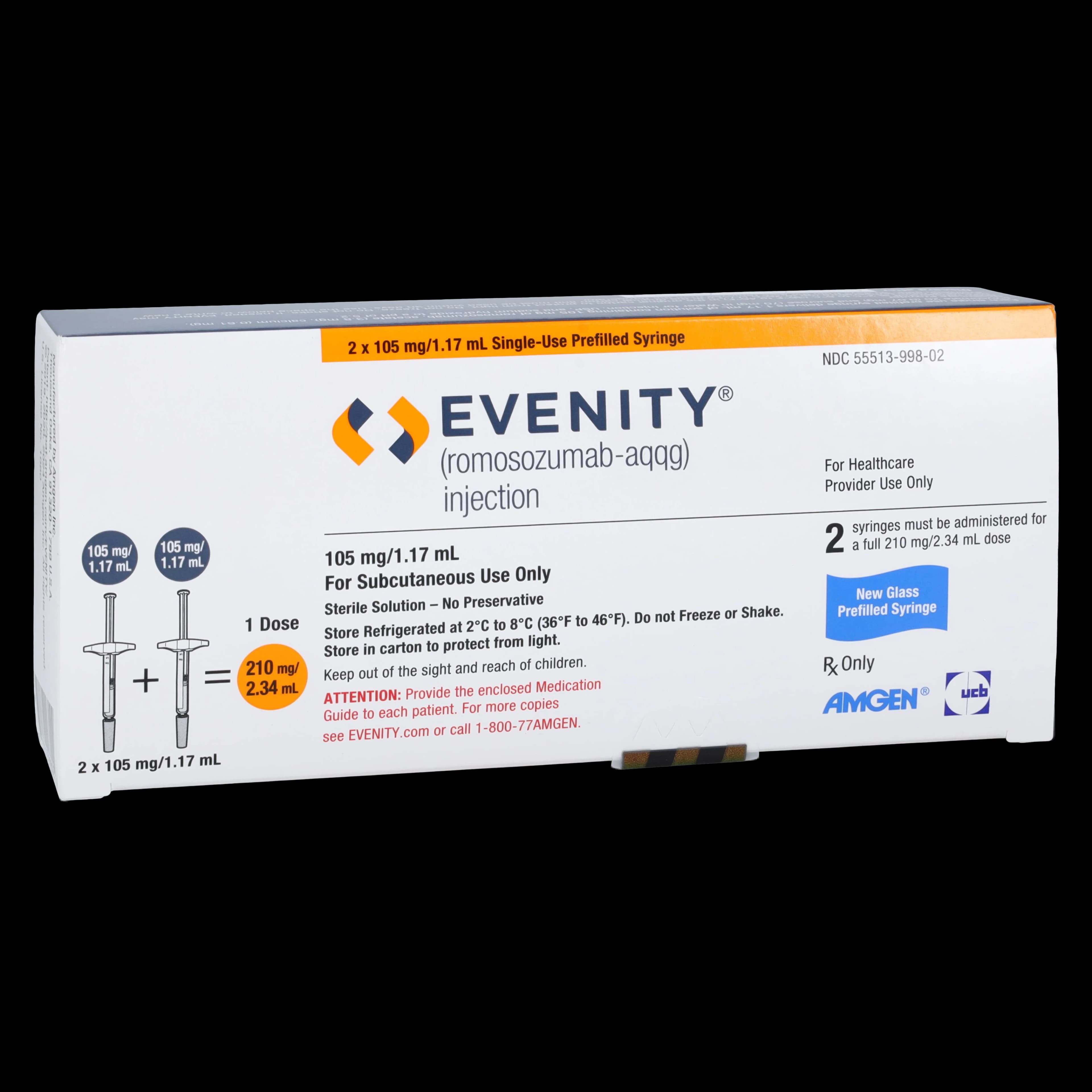 Evenity (romosozumab-aqqg) Injection 105 mg Prefilled Syringe, 1.17 mL, 2/Package - Evenity Prefilled Syringe - Image 1