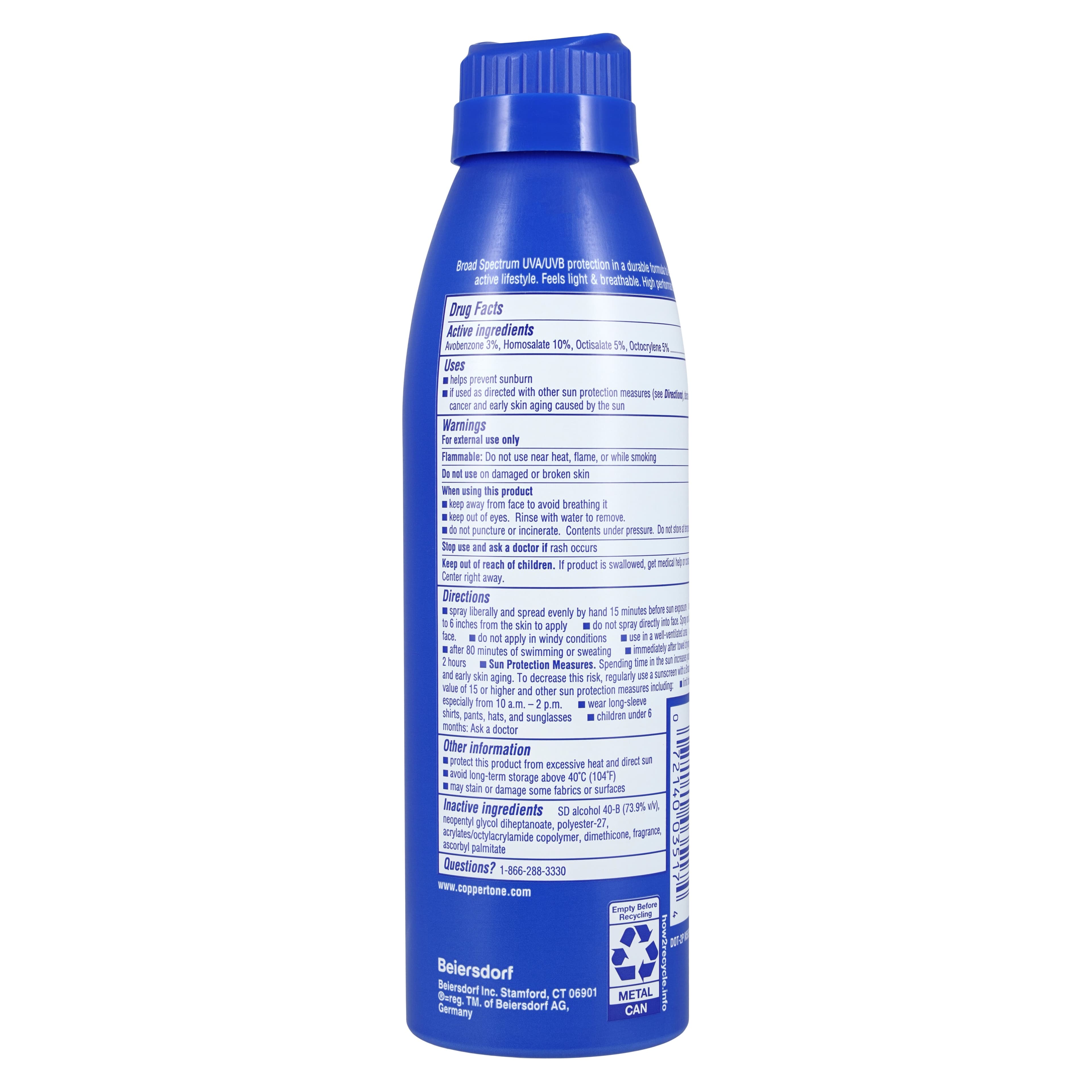 Coppertone Sport Spray Sunscreen, SPF 50, Water Resistant, 5.5 oz thumbnail 2
