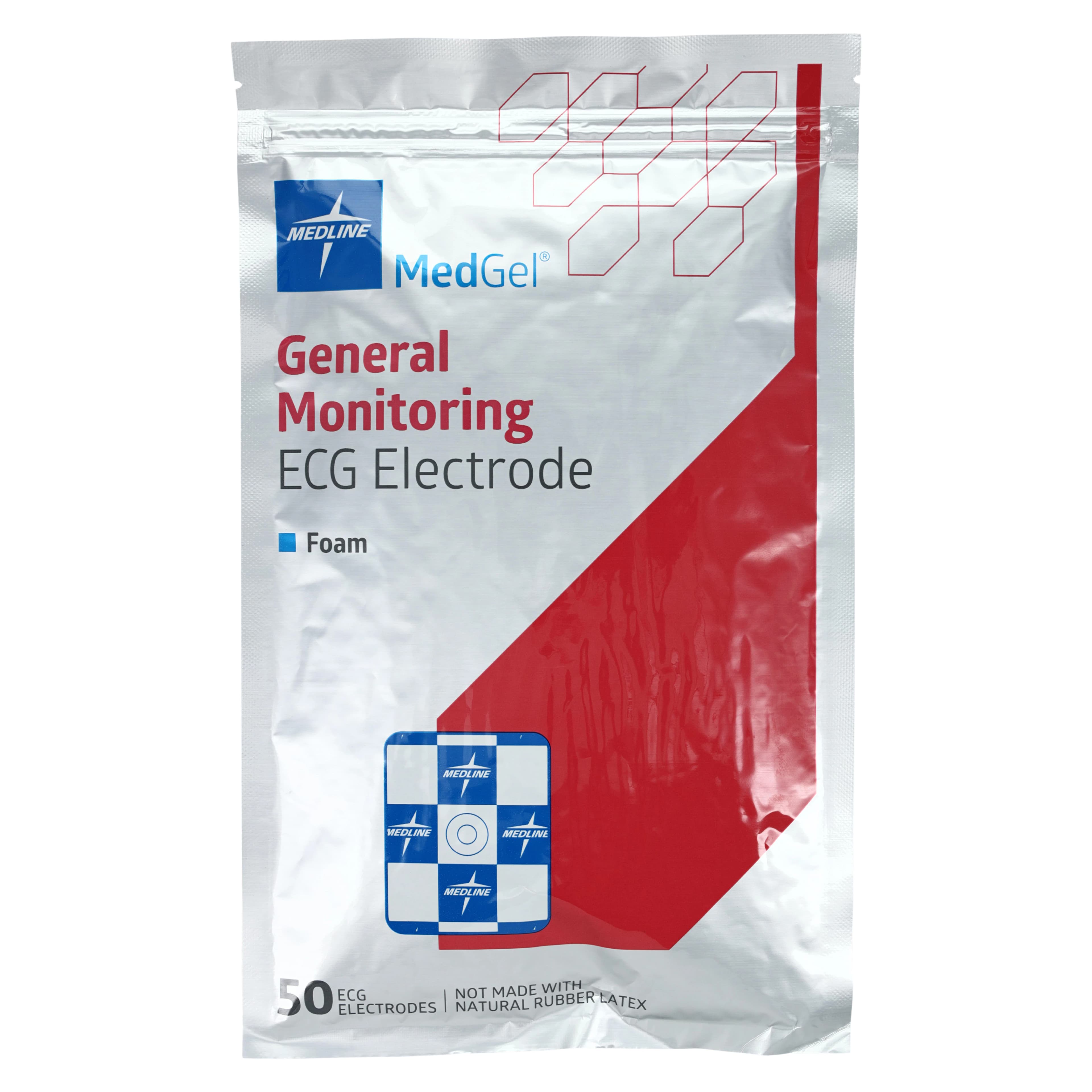Medline MedGel Monitoring Electrode, 50x38mm Rectangle, Foam Adhesive, White, 50/Bag - ELECTRODE ECG FOAM ADULT - Image 1