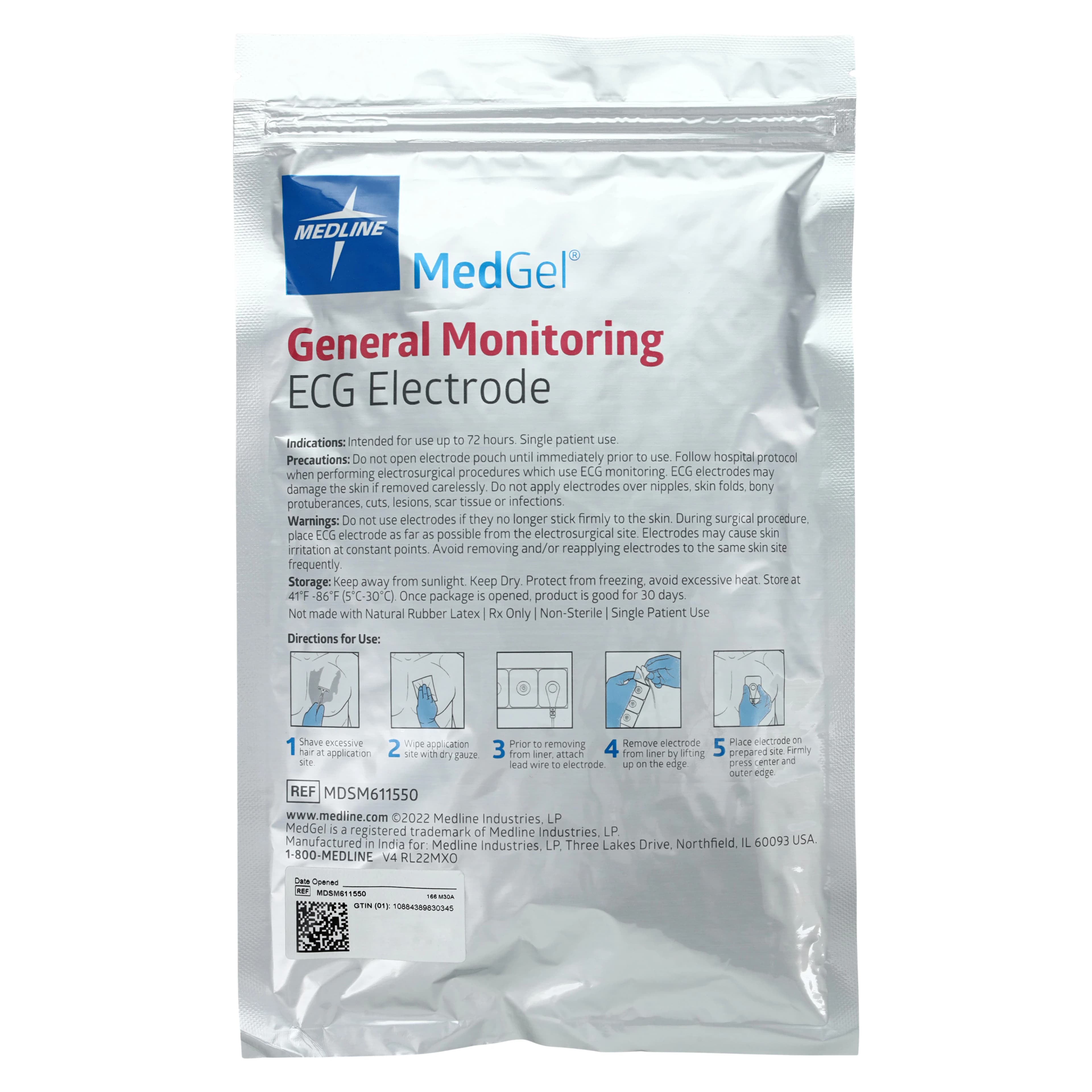 Medline MedGel Monitoring Electrode, 50x38mm Rectangle, Foam Adhesive, White, 50/Bag thumbnail 2