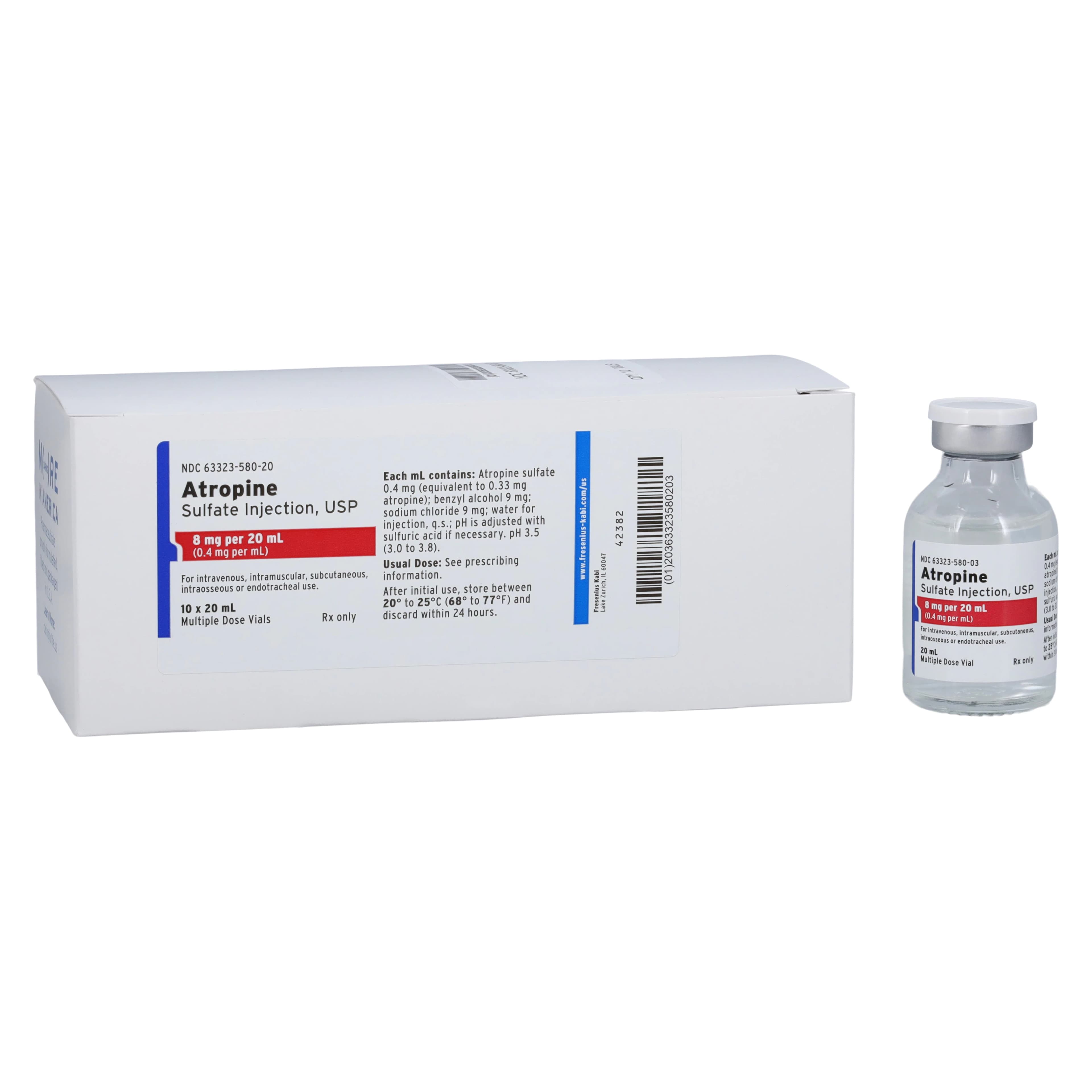 Atropine Sulfate Injection, 0.4 mg/mL, 20 mL Multi-Dose Vial, 10/Package, Fresenius Kabi - Atropine Sulfate Inj MDV 20mL - Image 1
