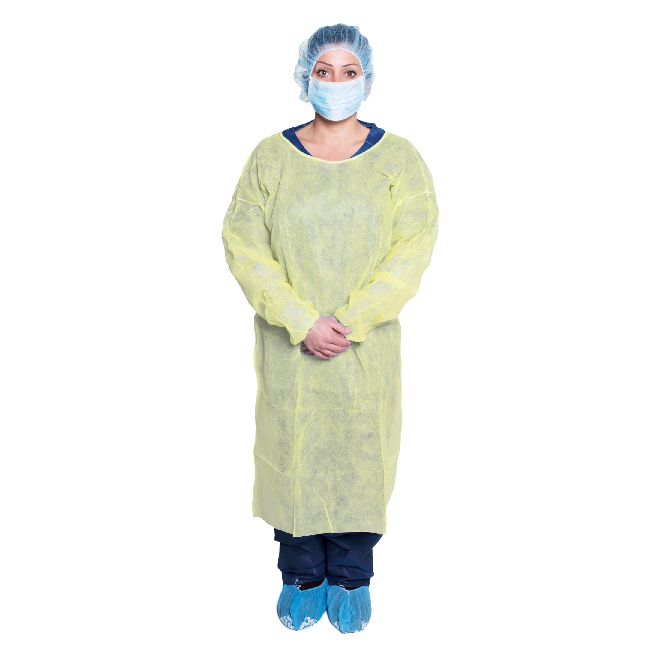 Dukal Yellow Isolation Gown, Non-Sterile, Spunbond Polypropylene, X-Large, Neck/Waist Ties, Elastic Cuff, Long Sleeves, 50/Case - Yellow Isolation Gown NS - Image 1
