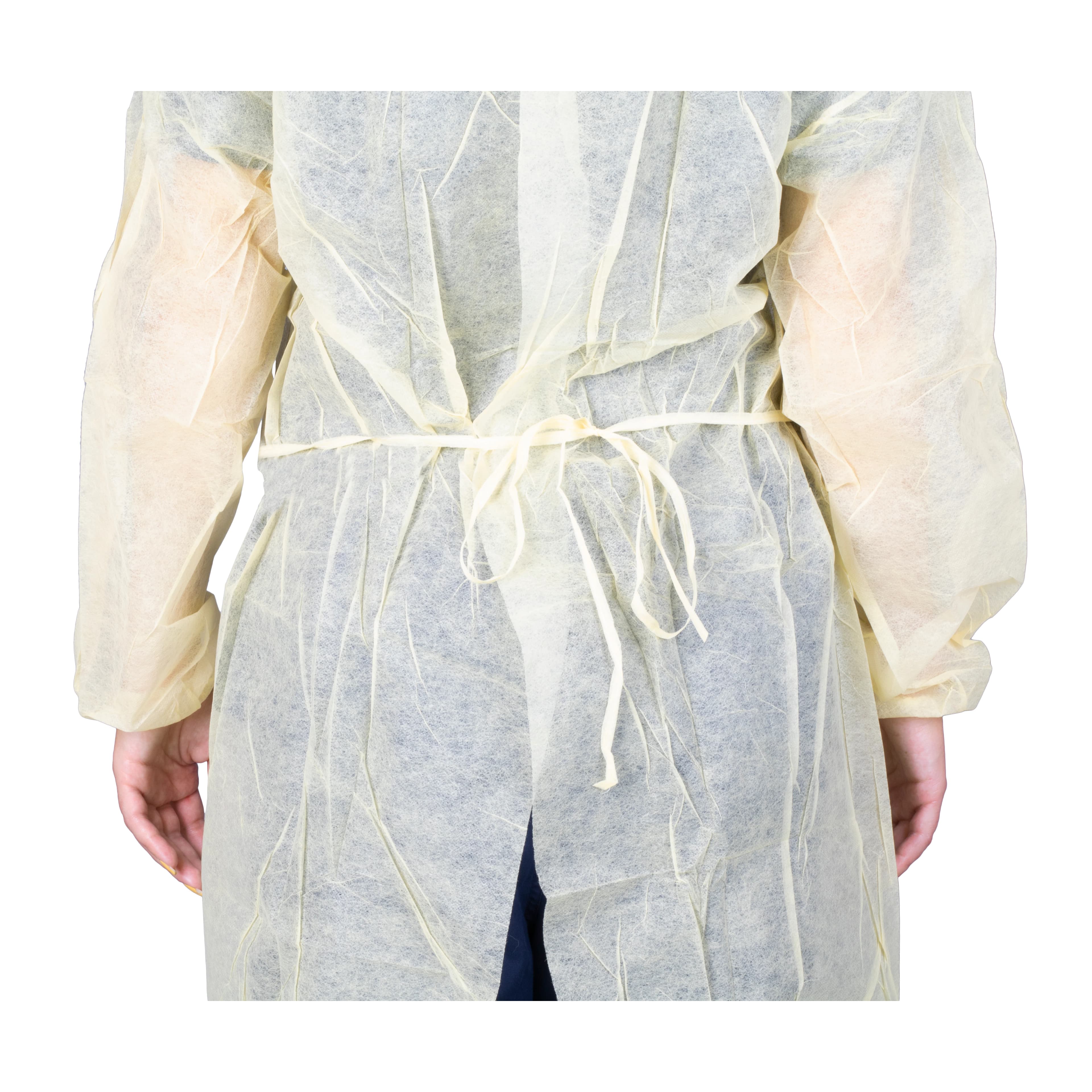 Dukal Isolation Gown with Cuff, Spunbond Polypropylene, One Size, Yellow, Non-Sterile, 50/Case thumbnail 4