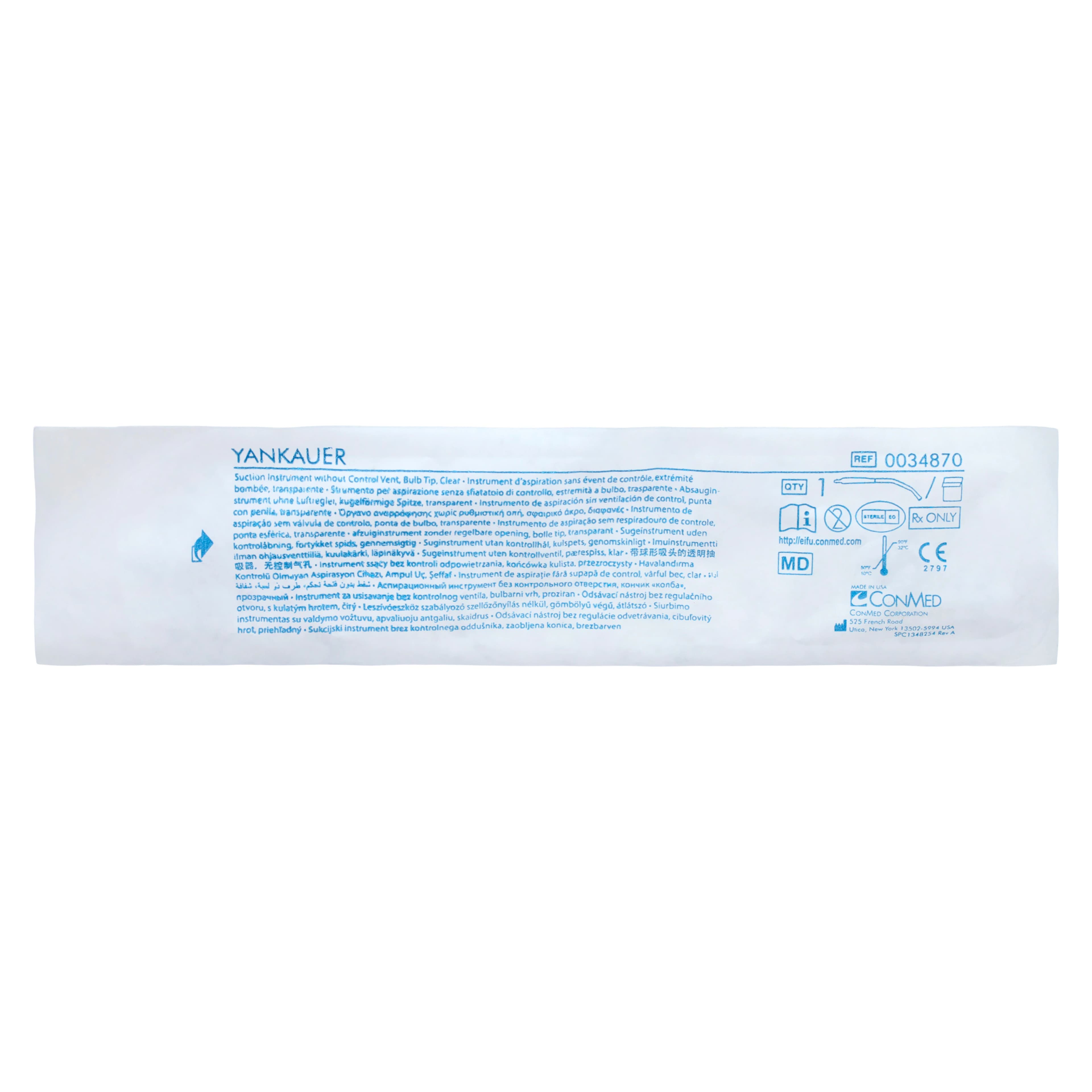ConMed Yankauer Suction Instrument, Bulb Tip without Control Vent, Sterile, 0034870 thumbnail 3