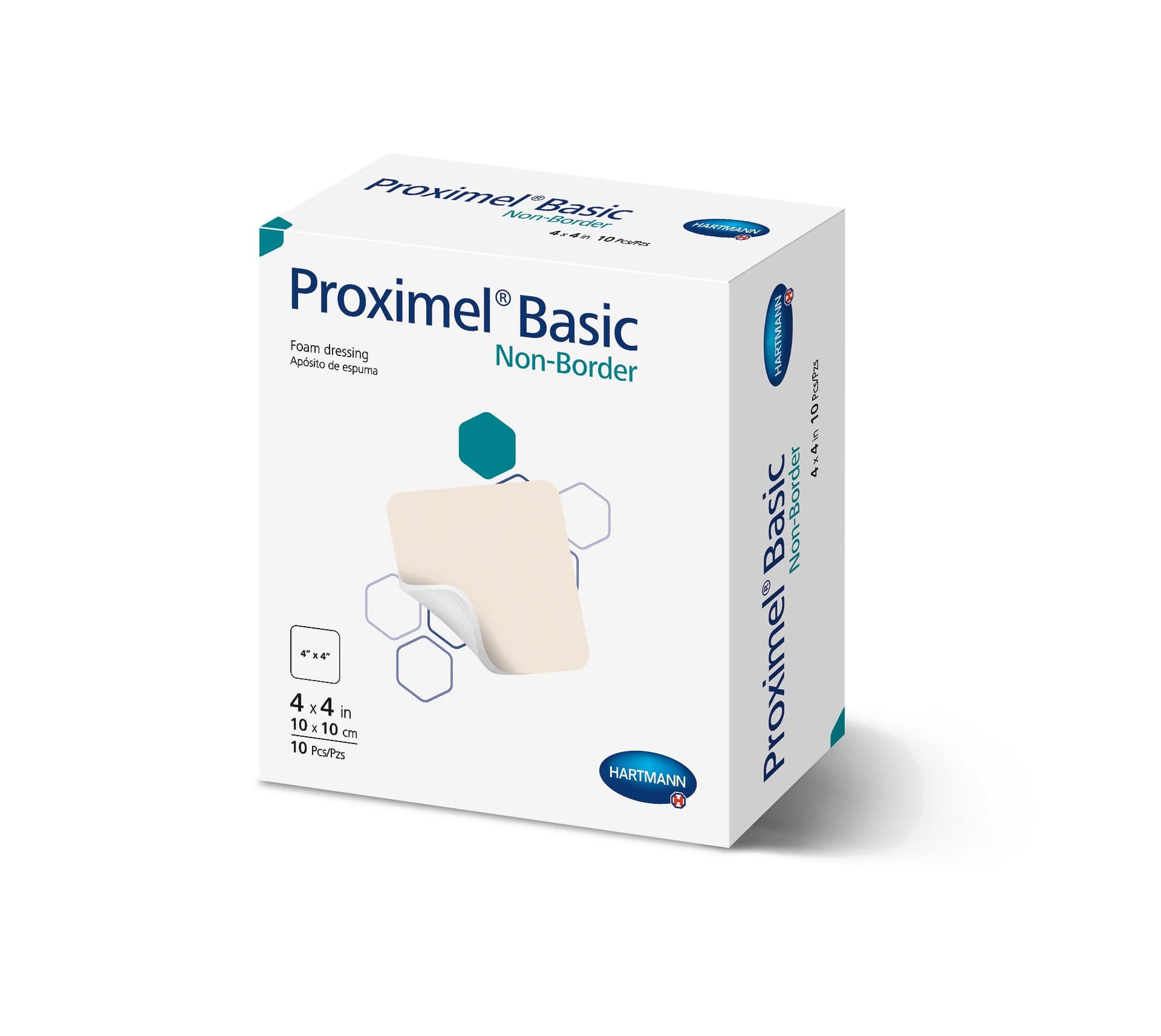 Proximel Basic Foam Non-Border Dressing, 4x4" Sterile Square, Non-Adhesive, White/Tan - Proximel Basic NB Dressing - Image 1