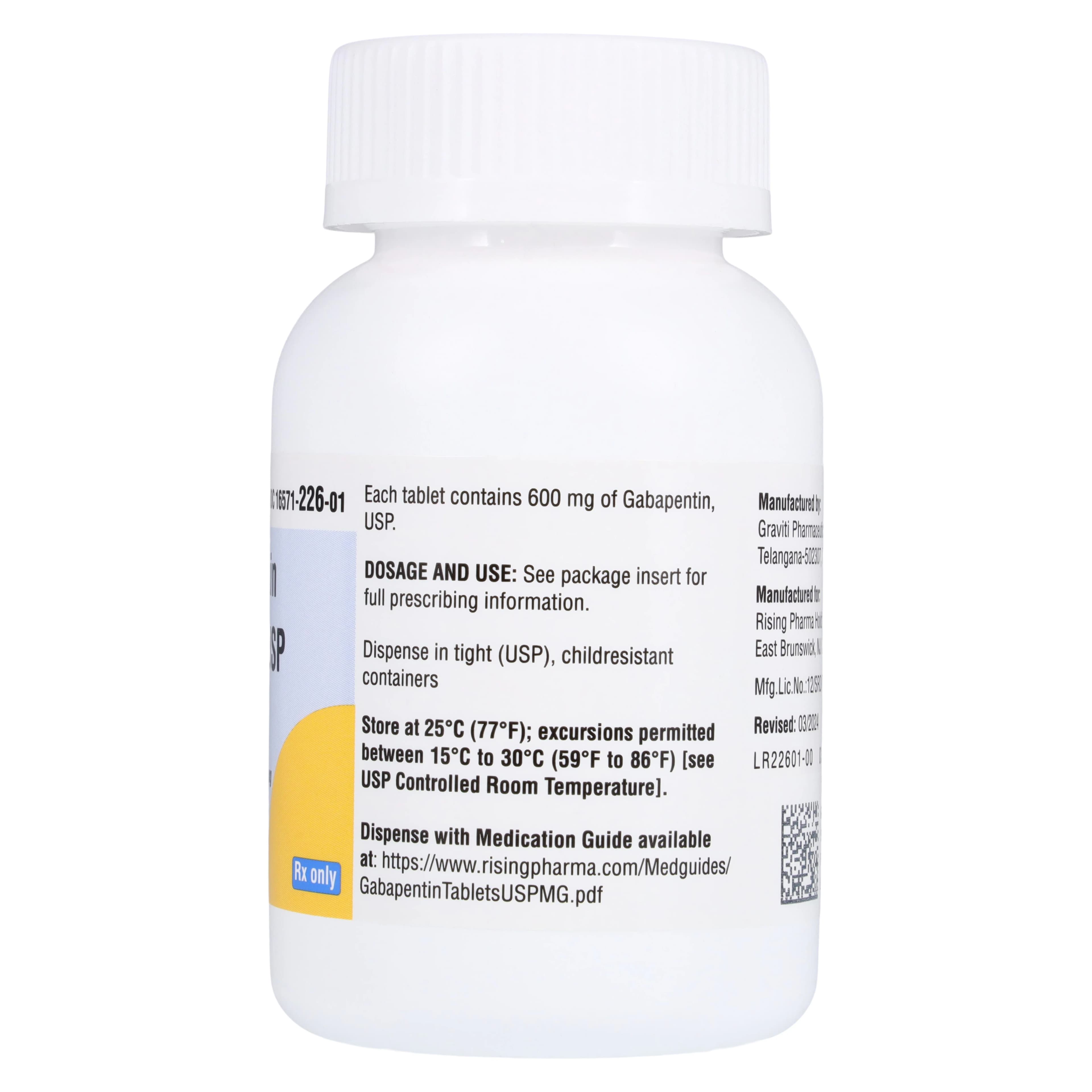 Gabapentin Tablets 600mg, Bottle of 100, Rising Pharmaceuticals thumbnail 2