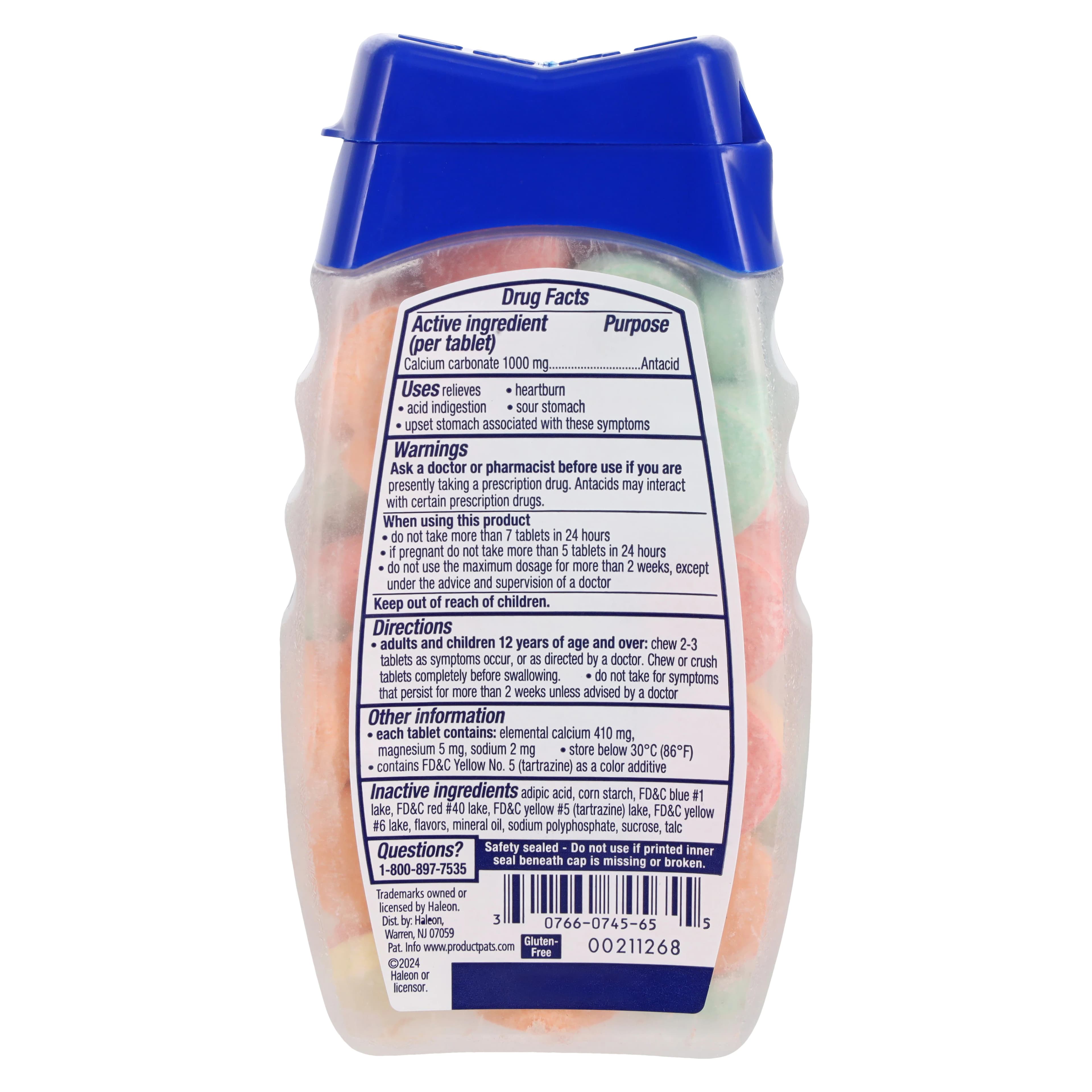 TUMS Ultra Strength Antacid Chewable Tablets, Assorted Fruit, 72 Count Bottle thumbnail 2
