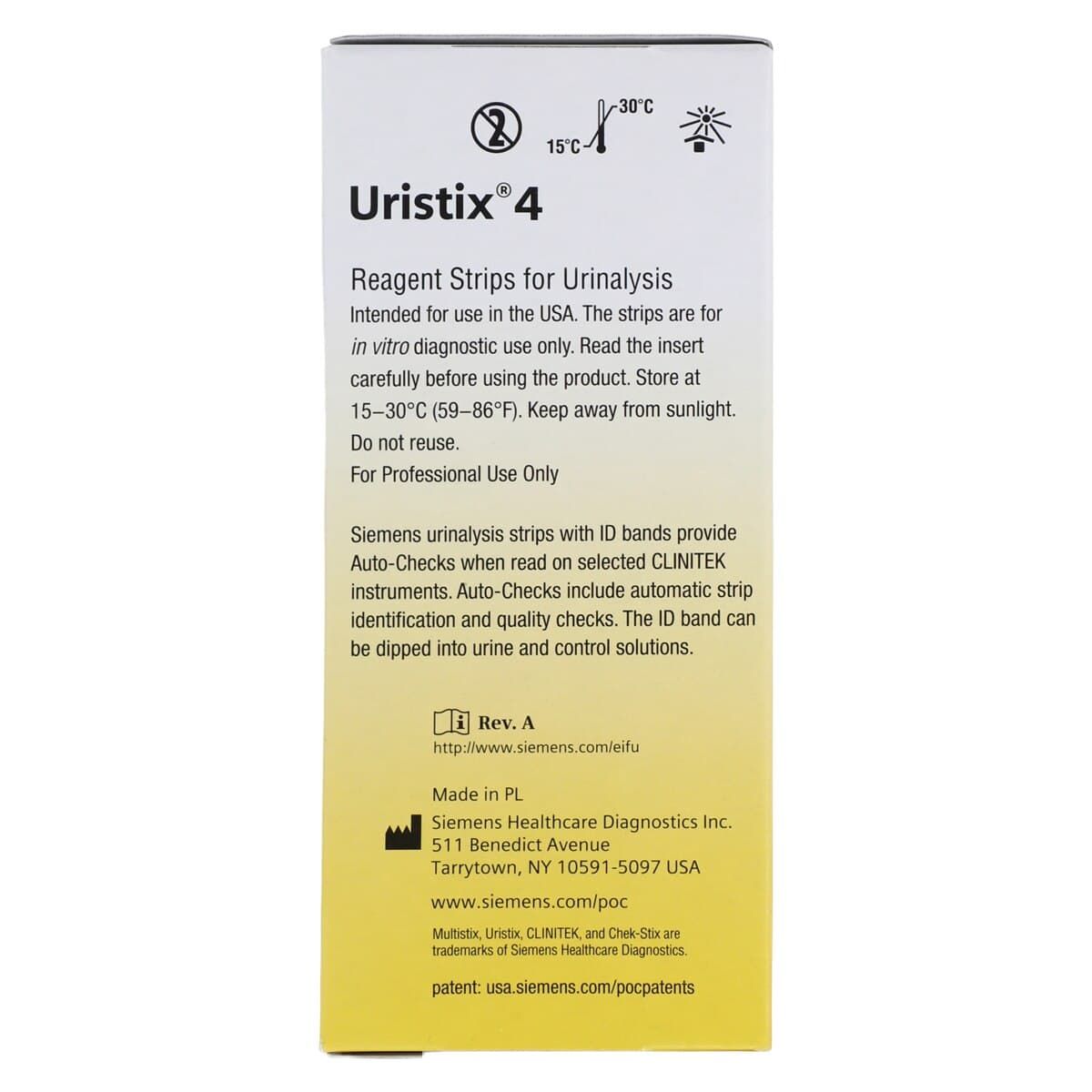 Siemens Uristix 4 Urinalysis Test Strips, Glucose, Leucocytes, Nitrite, Protein, 100/Bottle thumbnail 4