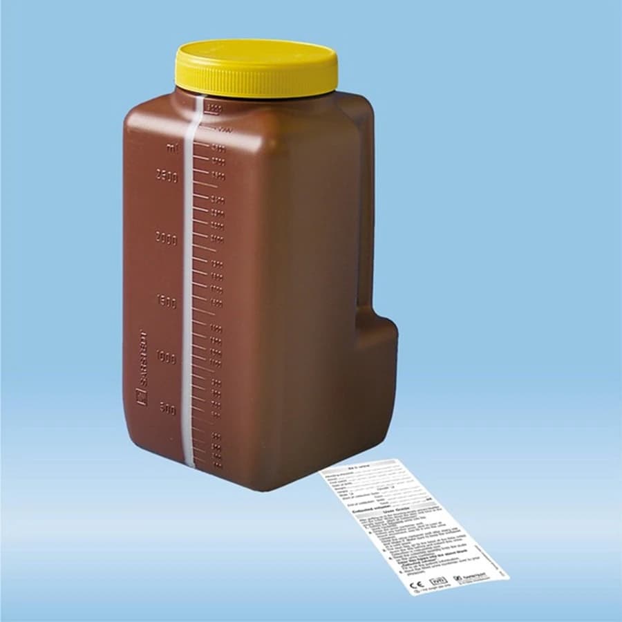 Sarstedt Urine Container, 3L Polyethylene, 24-Hour Collection, Yellow Screw Cap, Brown, 30/Case - Container Urine 24 Hour - Image 1