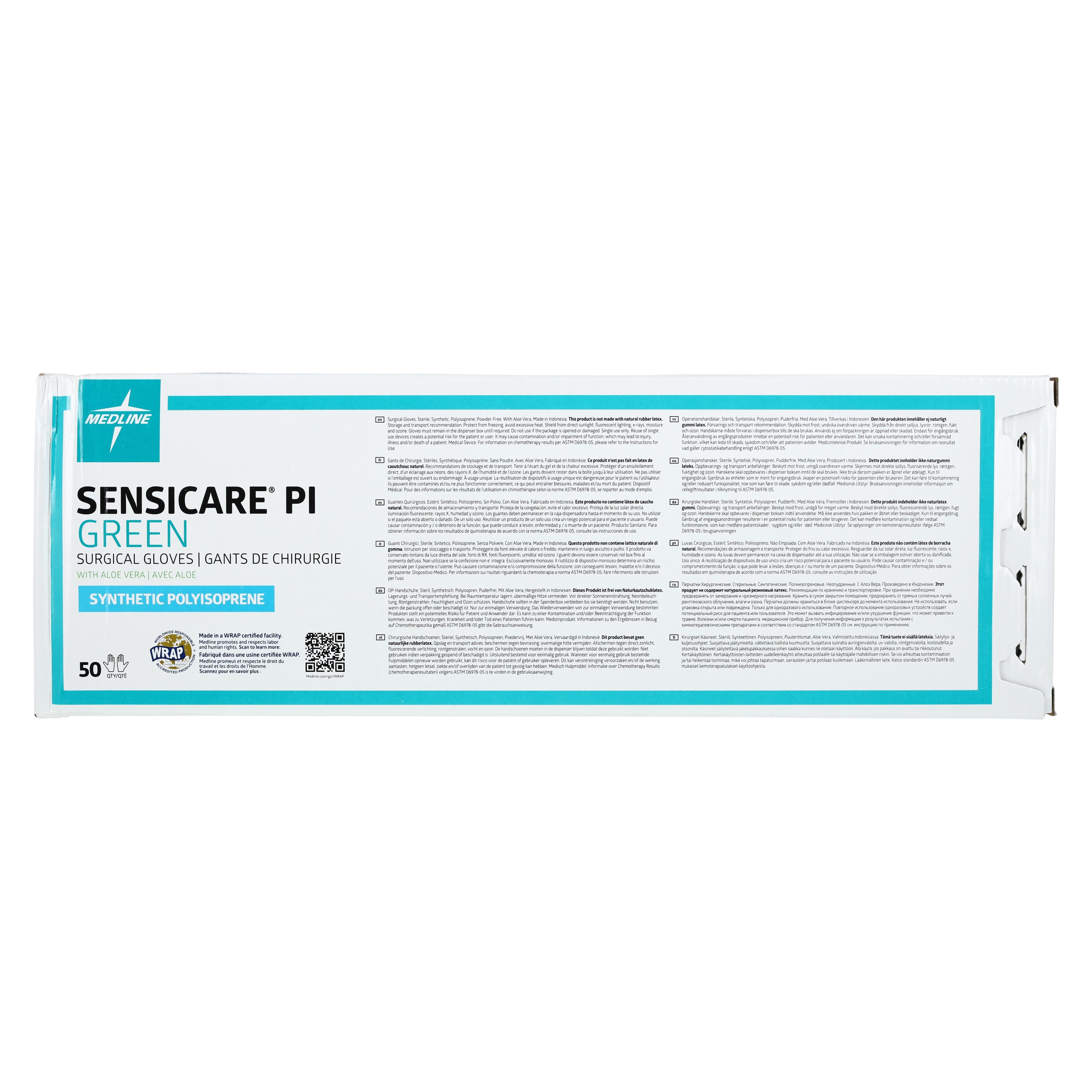 Medline SensiCare PI Polyisoprene Surgical Gloves, Size 6, Green, with Aloe, 50/Box thumbnail 5