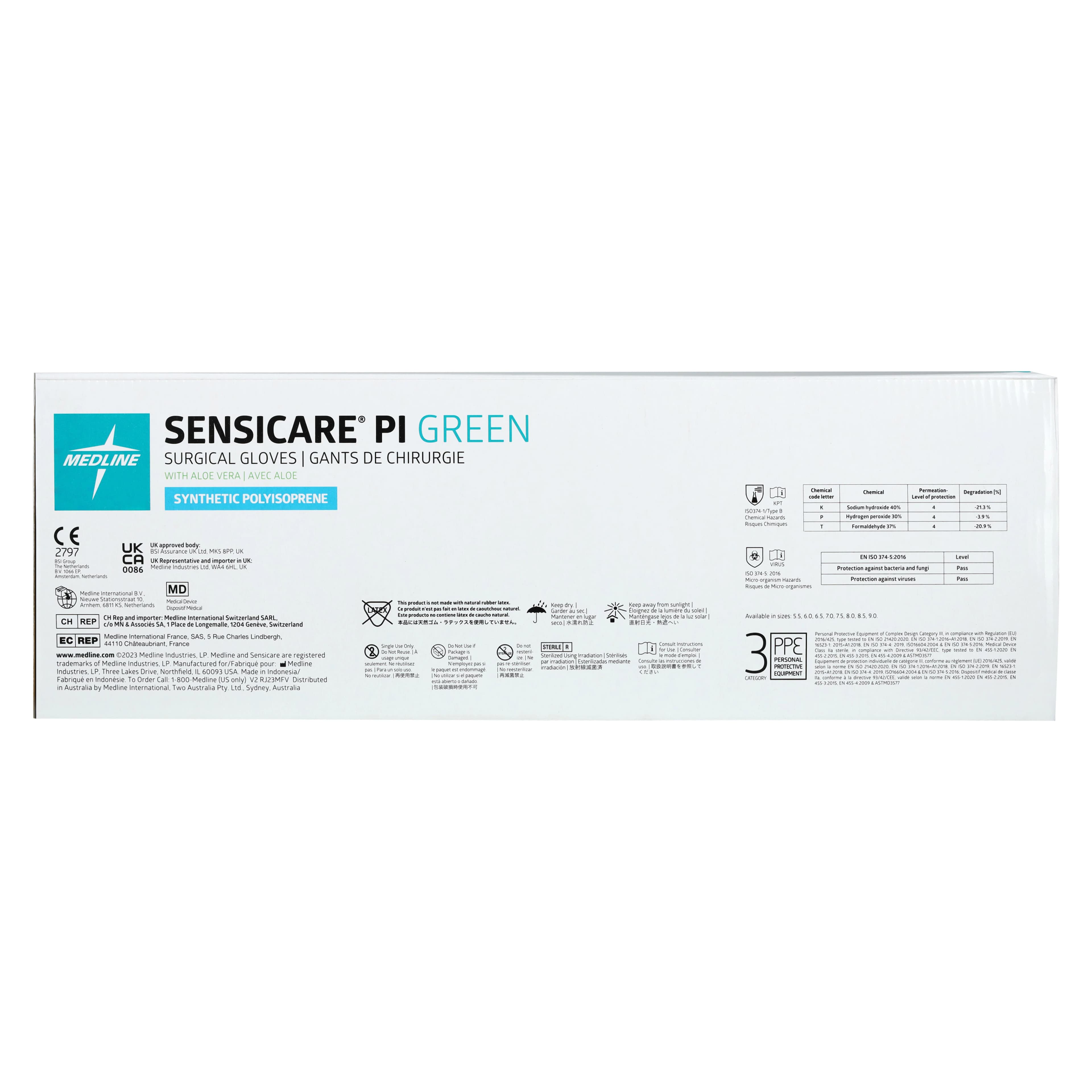 Medline SensiCare PI Polyisoprene Surgical Gloves, Size 6, Green, with Aloe, 50/Box thumbnail 6