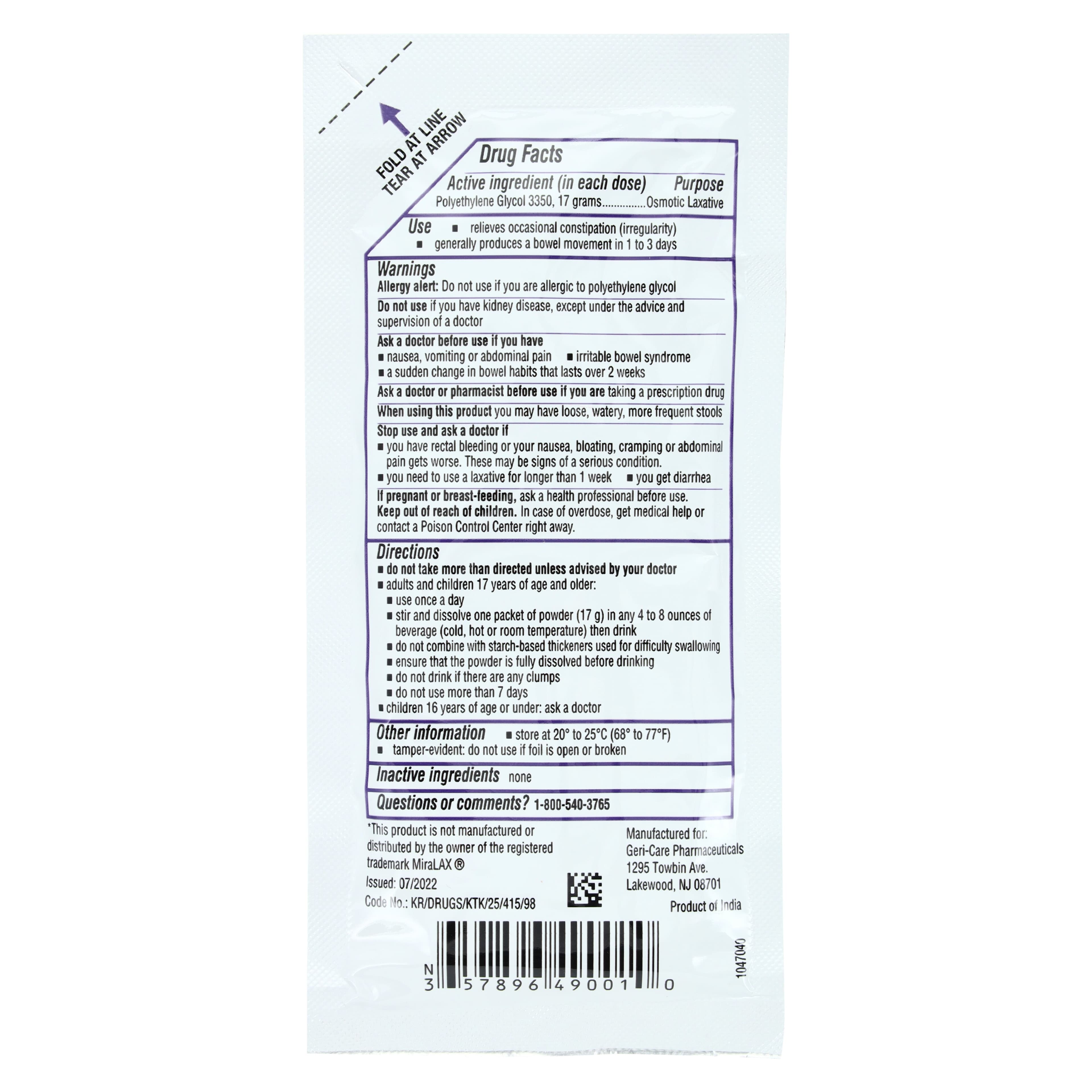 Polyethylene Glycol 3350 NF Powder for Oral Solution, 17 g/Dose, 30 Doses/Box thumbnail 3