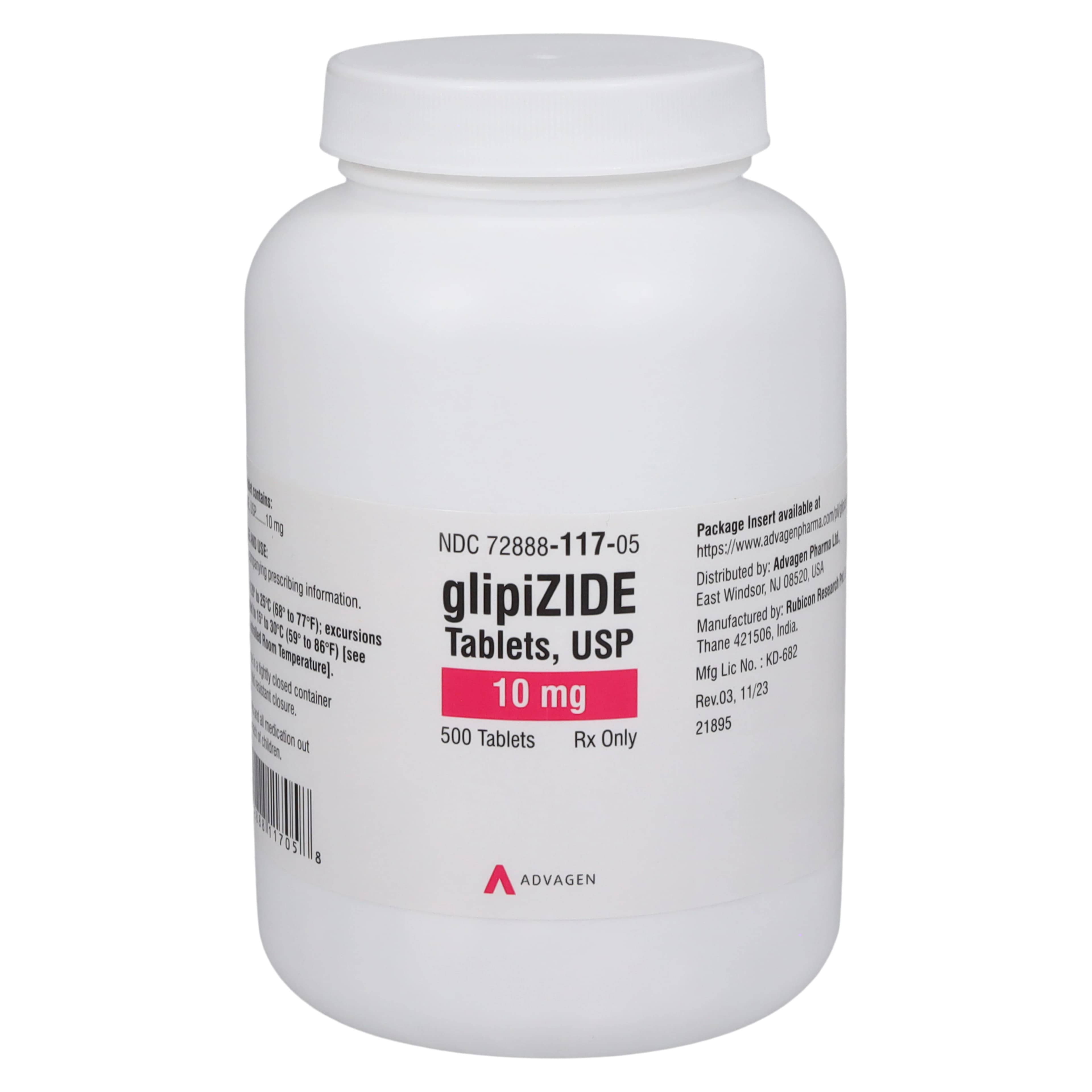 Glipizide Tablets 10 mg, Bottle of 100, AdvaGen Pharma - Glipizide Tablets - Image 1