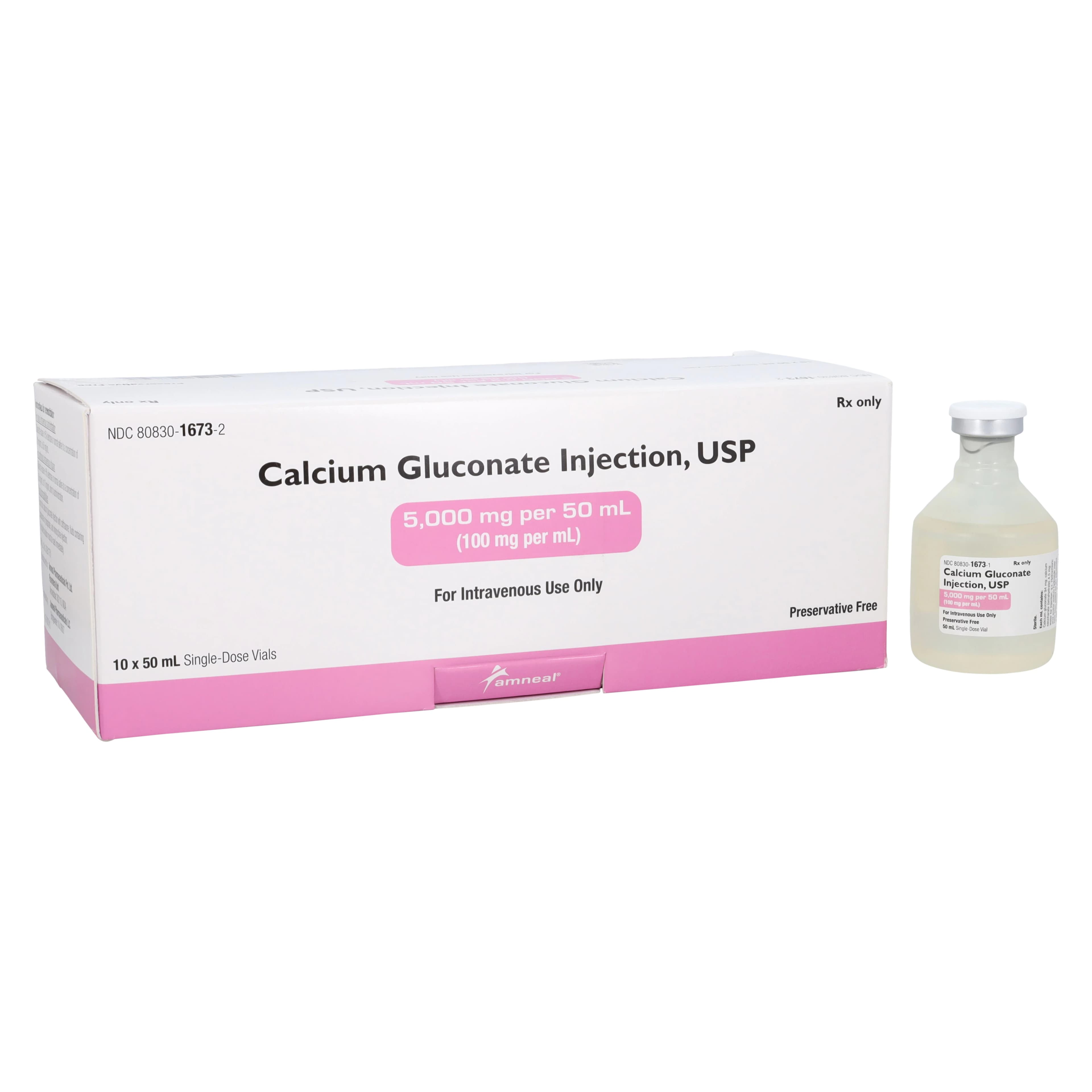 Calcium Gluconate Injection 100 mg/mL, Single-Dose Vial, 50 mL, 10/Package (Amneal) - Calcium Gluconate Inj SDV 50mL - Image 1