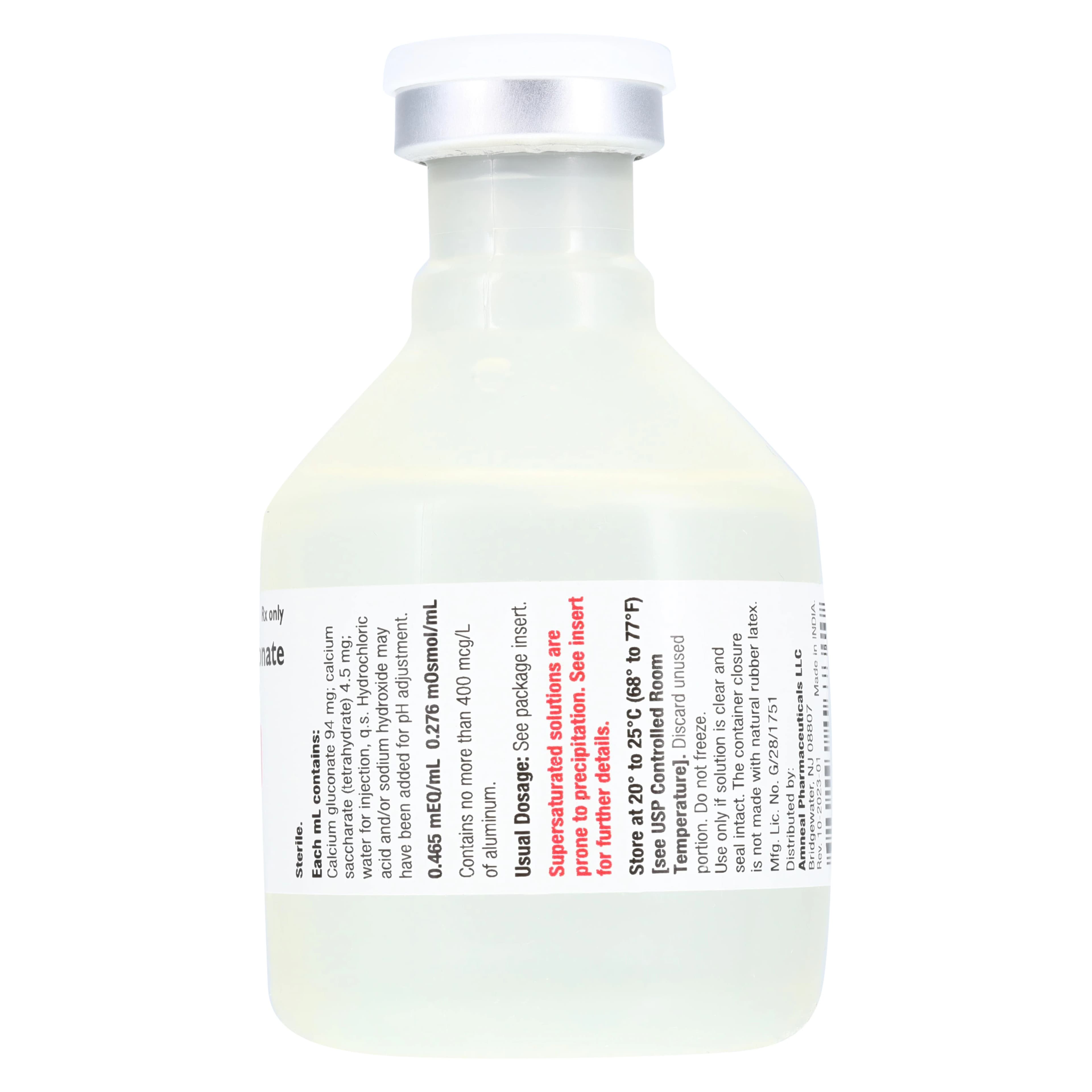 Calcium Gluconate Injection 100 mg/mL, Single-Dose Vial, 50 mL, 10/Package (Amneal) thumbnail 3