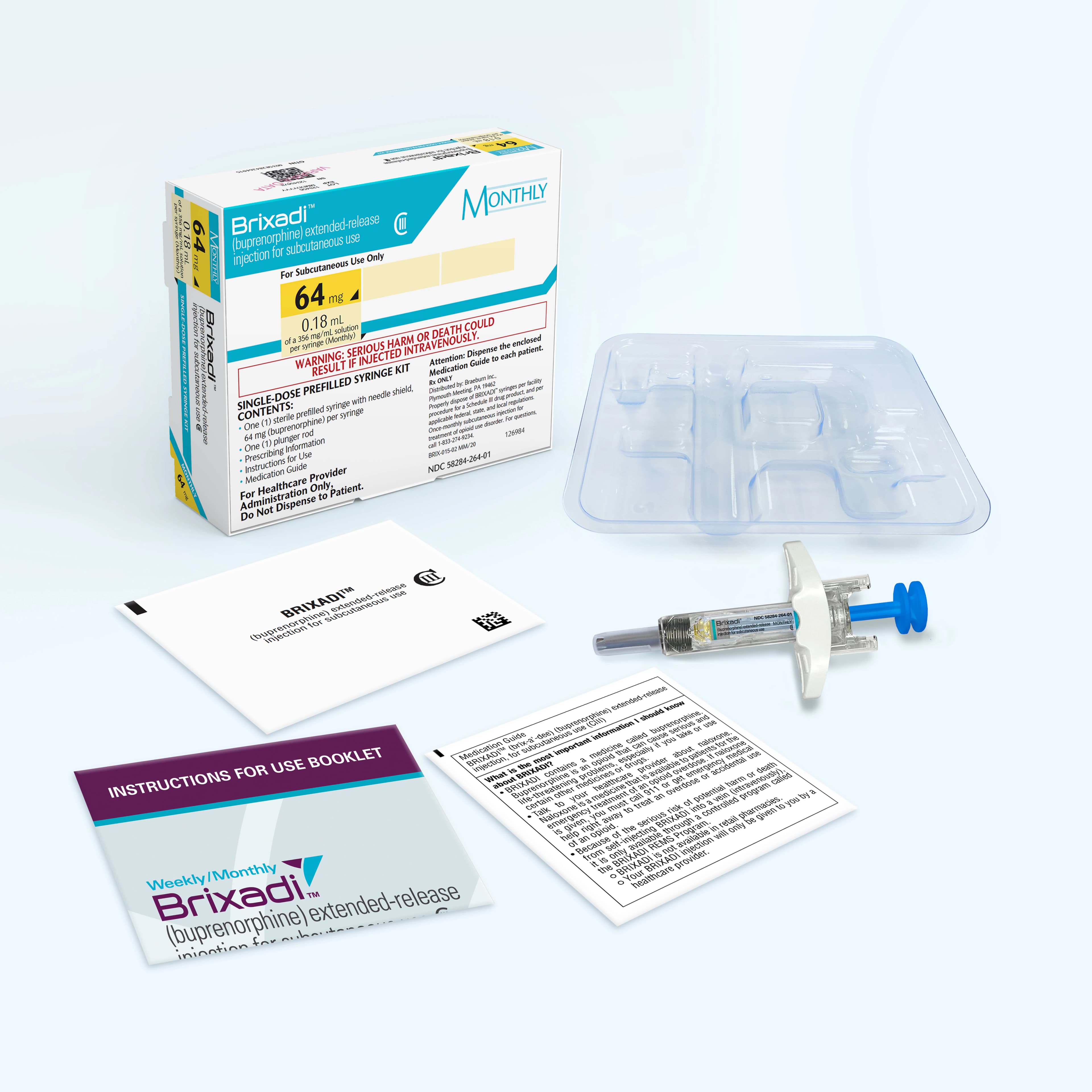 Brixadi (buprenorphine) Subcutaneous Injection, 64 mg Monthly Prefilled Syringe, 0.18 mL, Each - Brixadi SubQ Inj PFS Monthly - Image 1