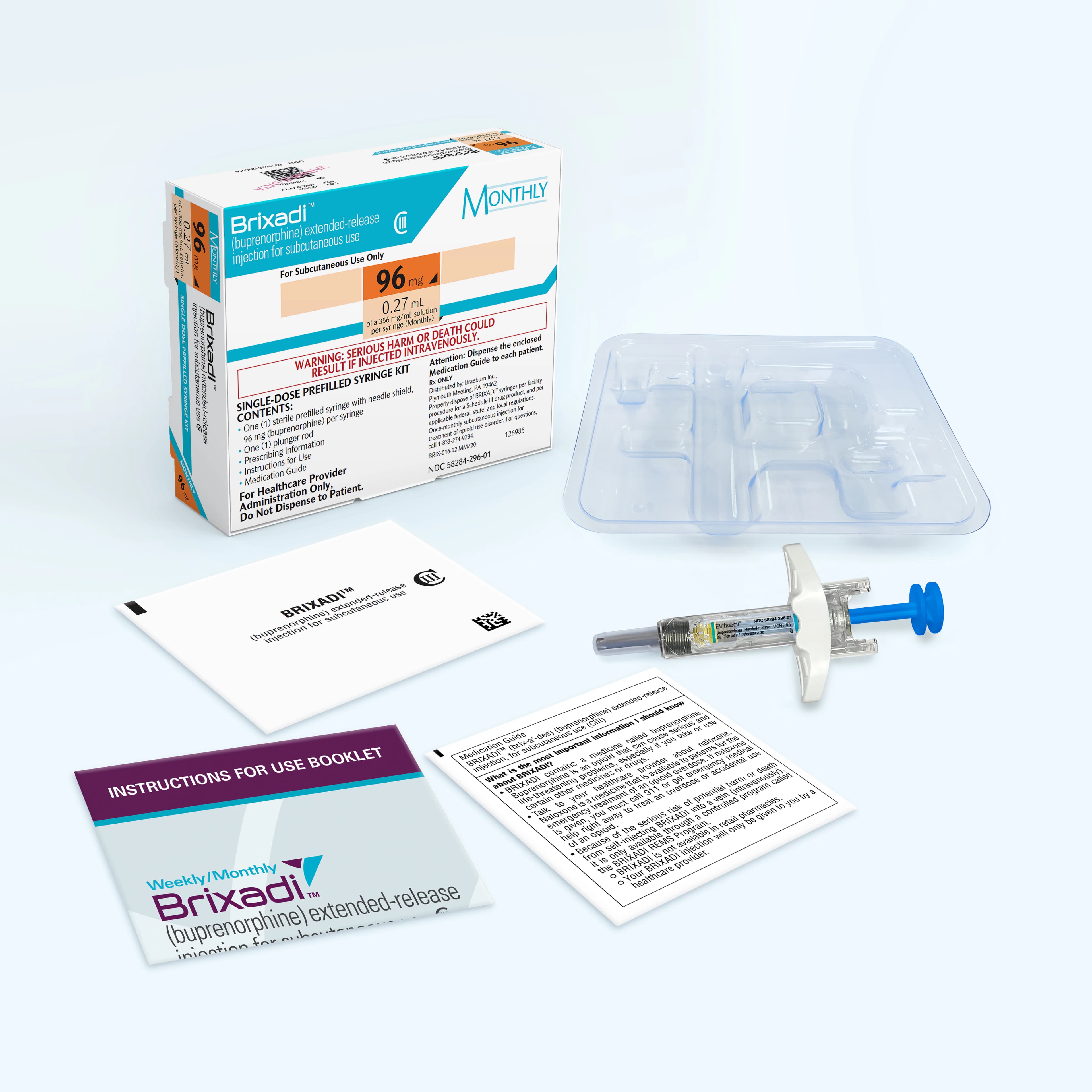Brixadi (buprenorphine) Subcutaneous Injection, 96 mg Monthly Prefilled Syringe, 0.27 mL, Each - Brixadi SubQ Inj PFS Monthly - Image 1