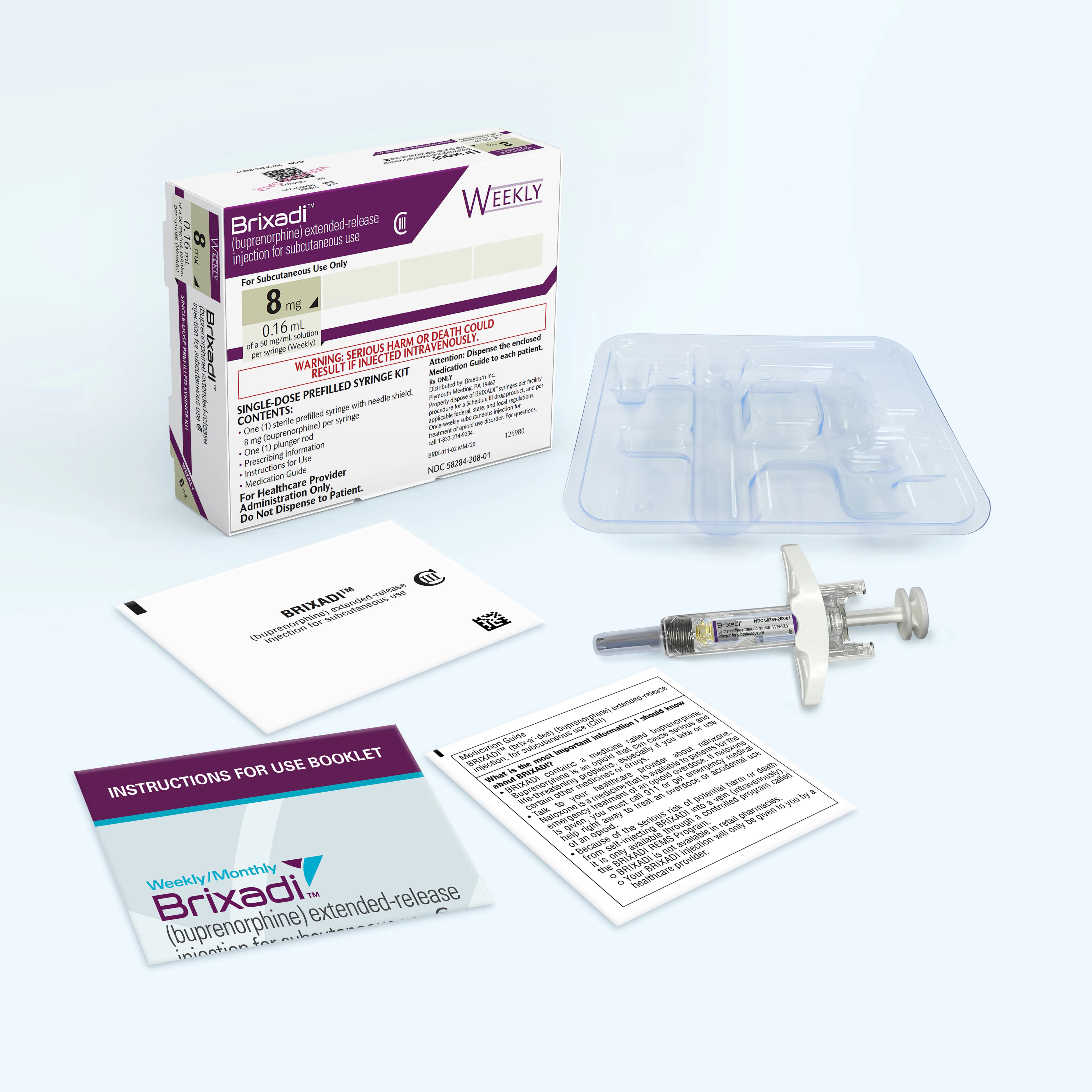 Brixadi (buprenorphine) Subcutaneous Injection, 8 mg Weekly Prefilled Syringe, 0.16 mL, Each - Brixadi SubQ Inj PFS Weekly - Image 1