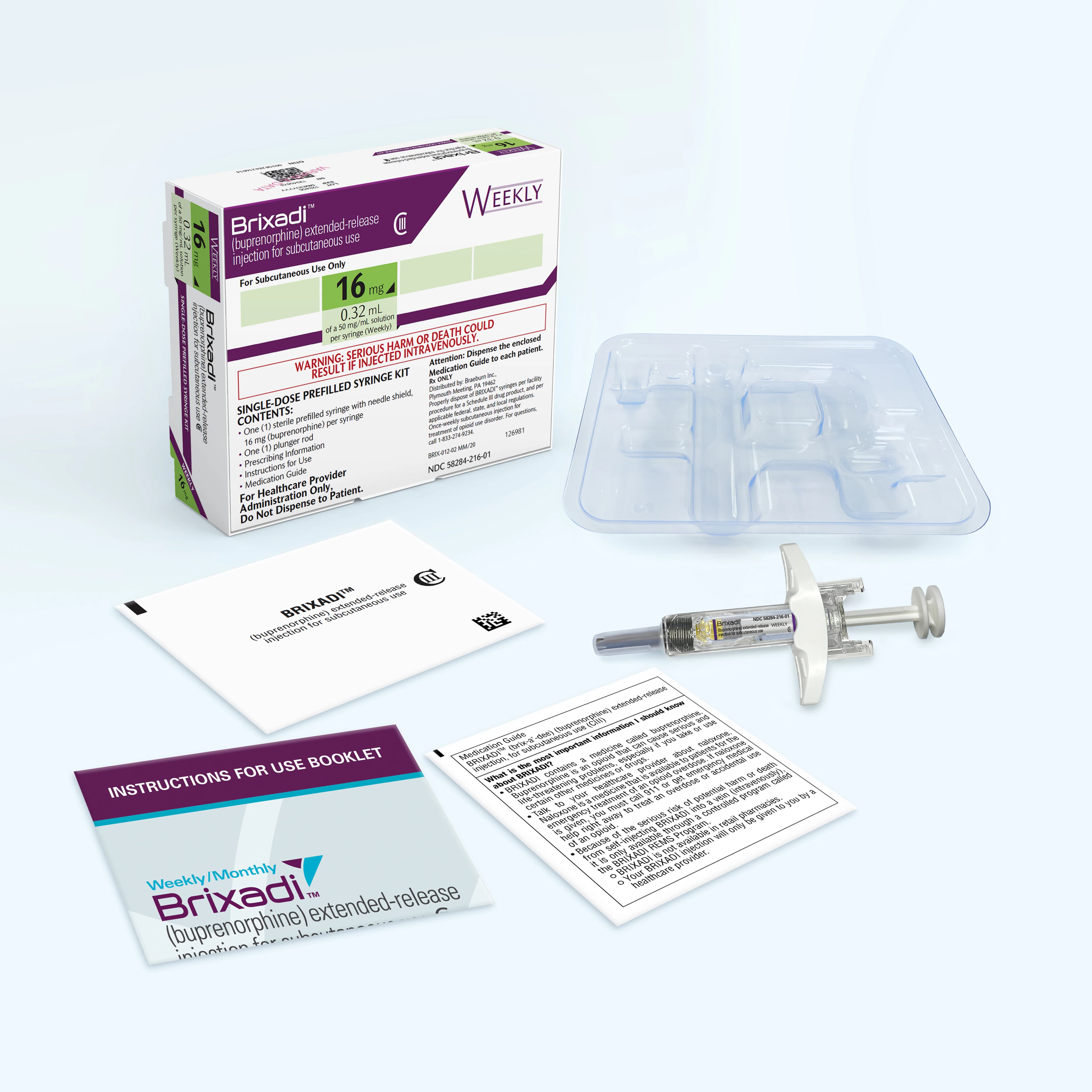 Brixadi (buprenorphine) Subcutaneous Injection, 16 mg Weekly, Prefilled Syringe 0.32 mL, Each - Brixadi SubQ Inj PFS Weekly - Image 1