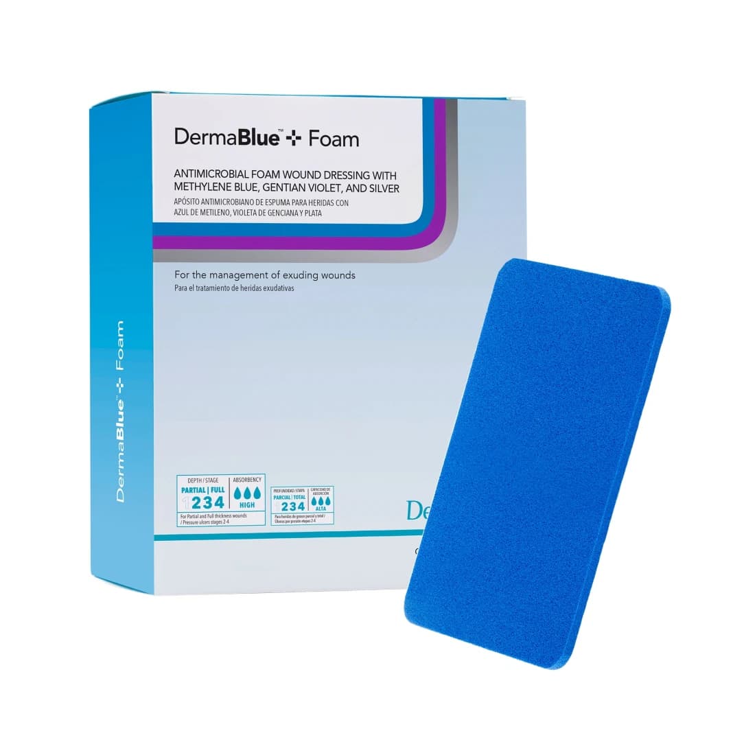 DermaBlue+ Foam Antimicrobial Wound Dressing, 8x16", Sterile, Rectangle, Non-Adhesive, Blue - DermaBlue+ Foam Dressing - Image 1