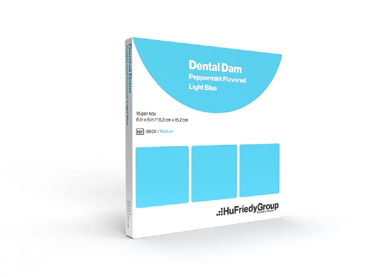 Hu-Friedy Non-Latex Dental Dam, Medium Gauge, 6 x 6 in, Light Blue Mint, 15/Box, 19600 - Non Latex, Medium, 6 x 6, 15/Box, Light Blue, 19600 - Image 1