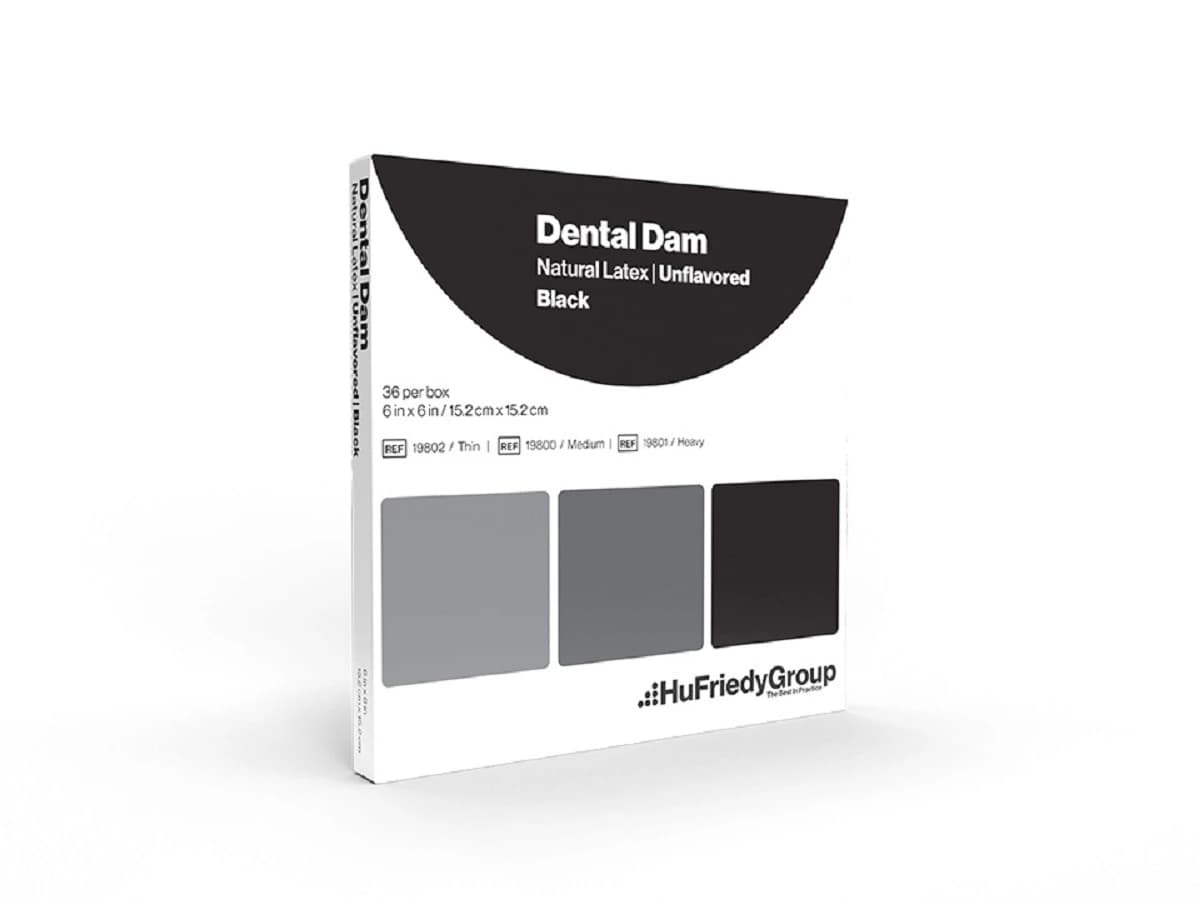 Hu-Friedy Latex Dental Dam, Thin, Black, 5" x 5", Unflavored, 52/Box, 19702 - Dental Dams, Latex, Thin, 5 x 5, 52/Box, Black, 19702 - Image 1
