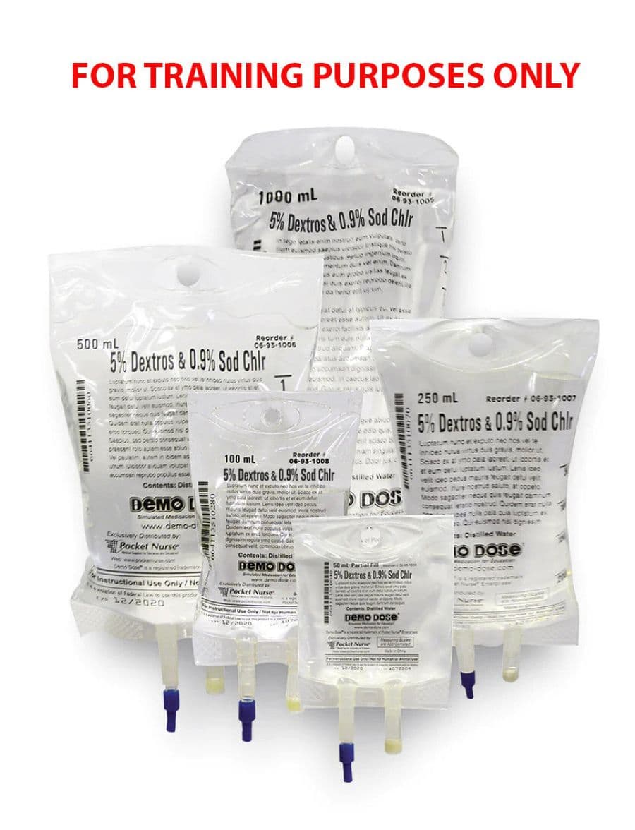 Pocket Nurse Demo Dose Simulated IV Fluid, 5% Dextrose / 0.9% NaCl, 500mL, Each - Simulated IV Fluid Dex NaCl - Image 1