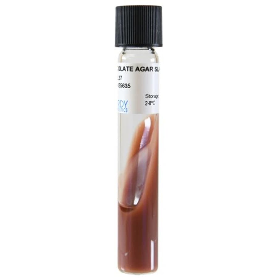 Hardy Diagnostics Chocolate Agar Slant, 5.5 mL, 16x125mm Tube, 20/Pack - Agar Slant Chocolate - Image 1