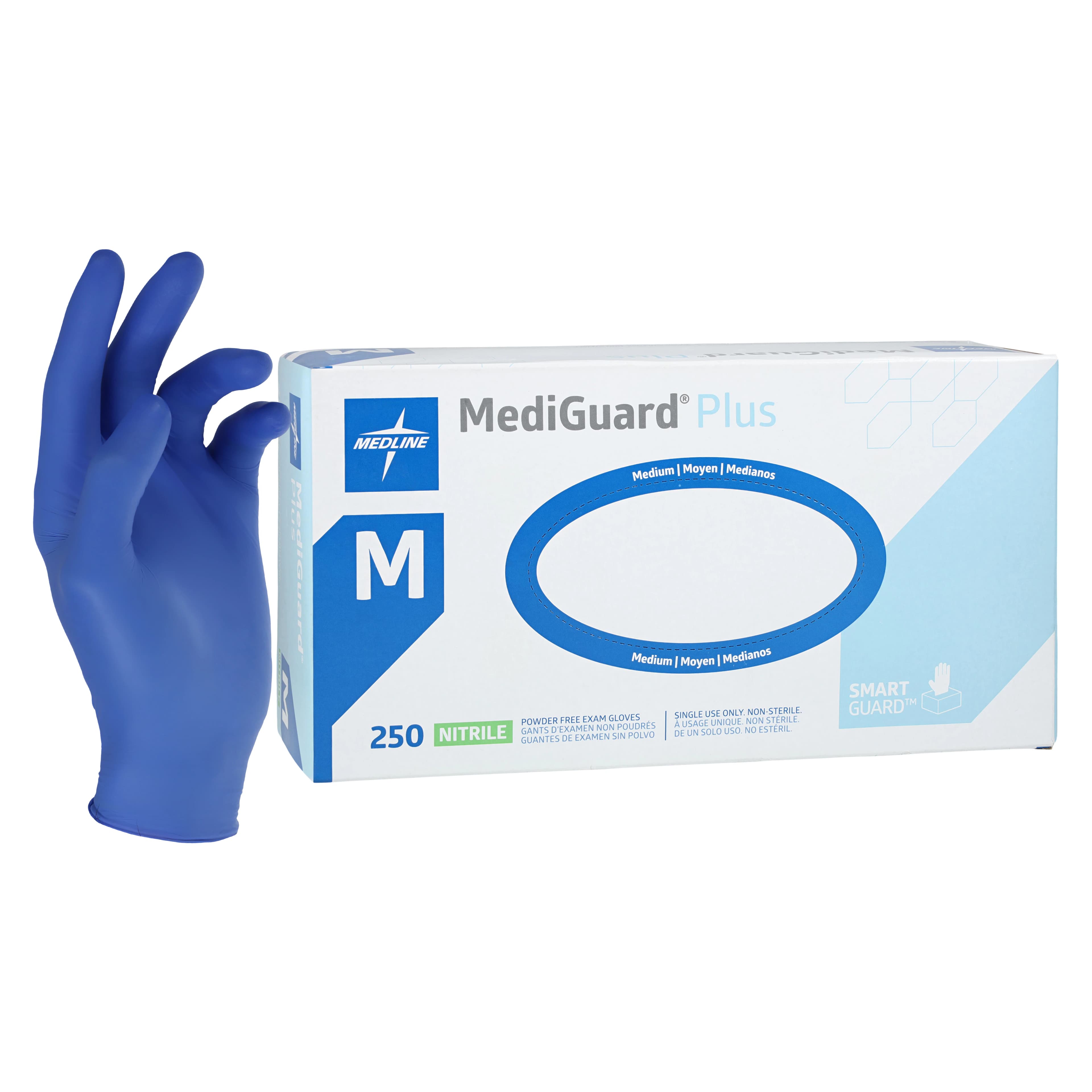 MediGuard Plus Nitrile Exam Gloves, Medium, Violet Blue, Non-Sterile, 250/Box - MediGuard Exam Gloves - Image 1