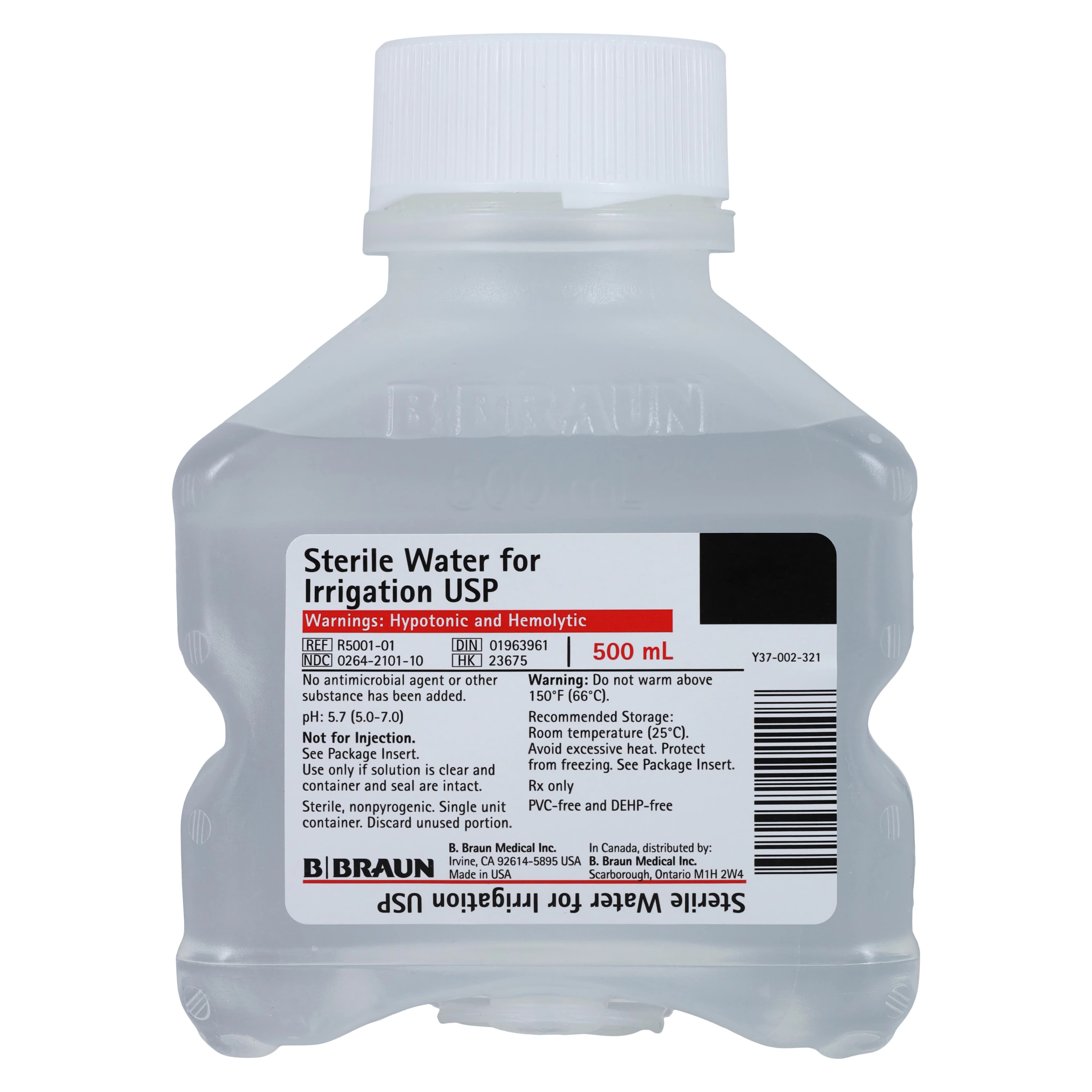 B. Braun Sterile Water for Irrigation, 500mL Plastic Bottle, Case of 16, R5001-01 - Irrigation Solution Sterile Water 500mL Plastic Bottles Case/16 - Image 1